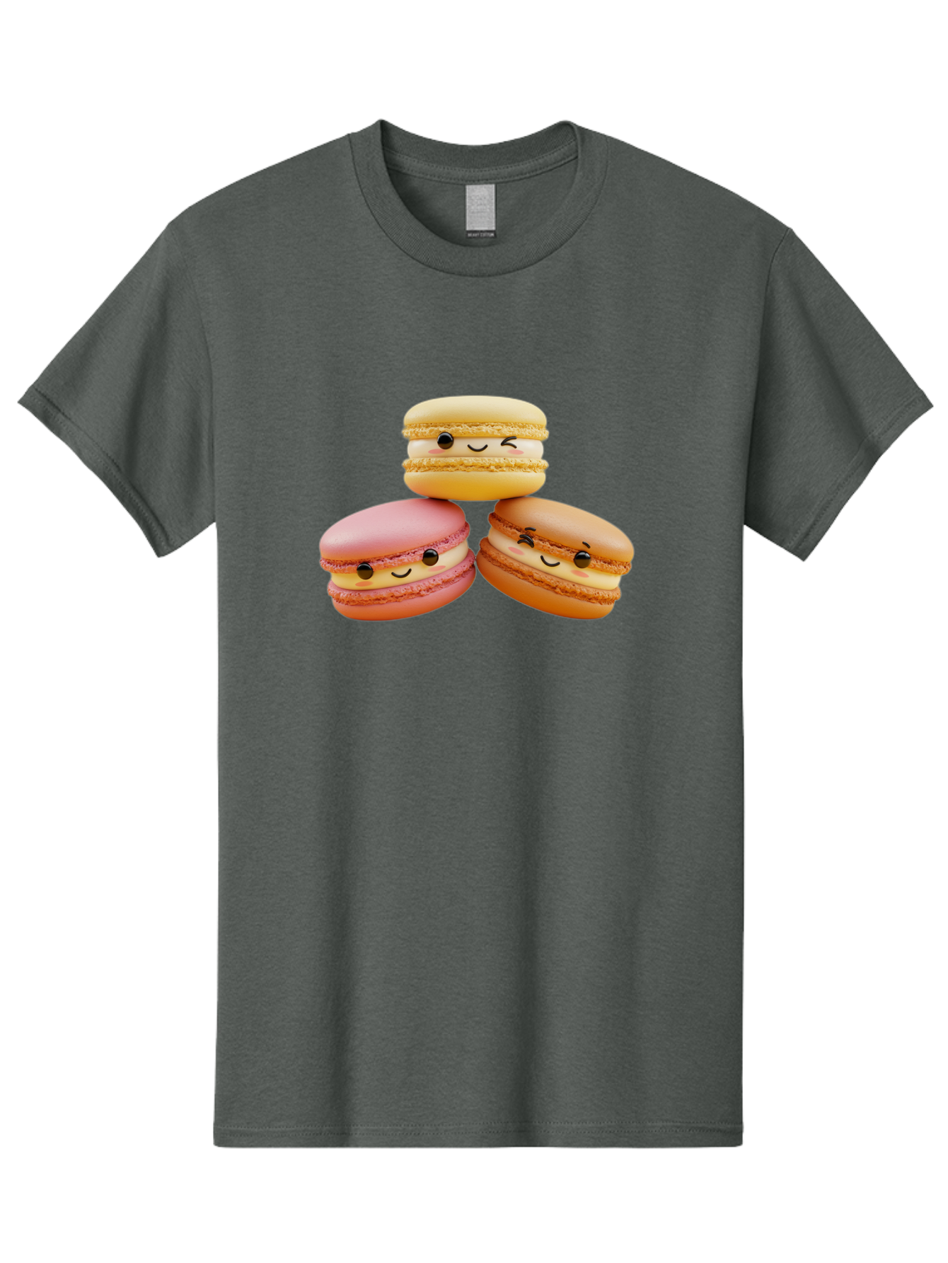 Smiling-Macarons-2 Men'S Graphic Tee, 100% Cotton, Comfortable Casual Summer Wear, Machine Washable, Colorful Macarons, Smiling Faces, Pastel Colors, Sweet Treats, Dessert, French Patisserie, Whimsical Design, Cute Pastries, Bakery Delights Bab419