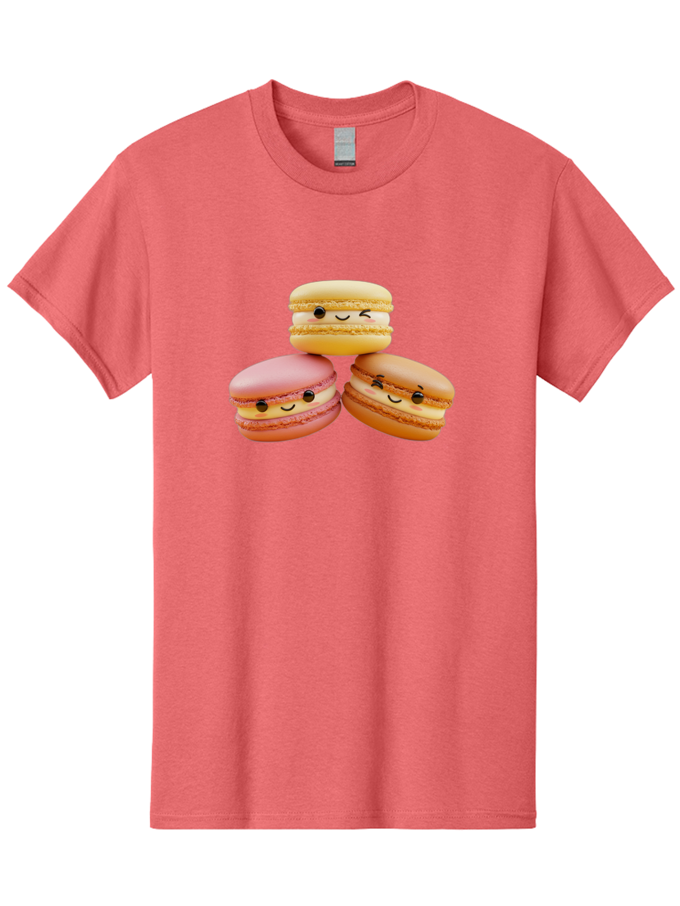 Smiling-Macarons-2 Men'S Graphic Tee, 100% Cotton, Comfortable Casual Summer Wear, Machine Washable, Colorful Macarons, Smiling Faces, Pastel Colors, Sweet Treats, Dessert, French Patisserie, Whimsical Design, Cute Pastries, Bakery Delights Bab419