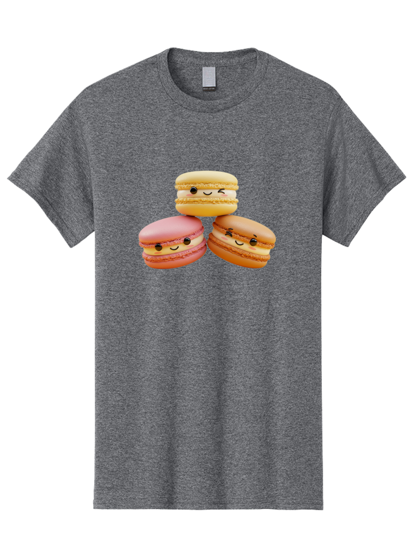 Smiling-Macarons-2 Men'S Graphic Tee, 100% Cotton, Comfortable Casual Summer Wear, Machine Washable, Colorful Macarons, Smiling Faces, Pastel Colors, Sweet Treats, Dessert, French Patisserie, Whimsical Design, Cute Pastries, Bakery Delights Bab419