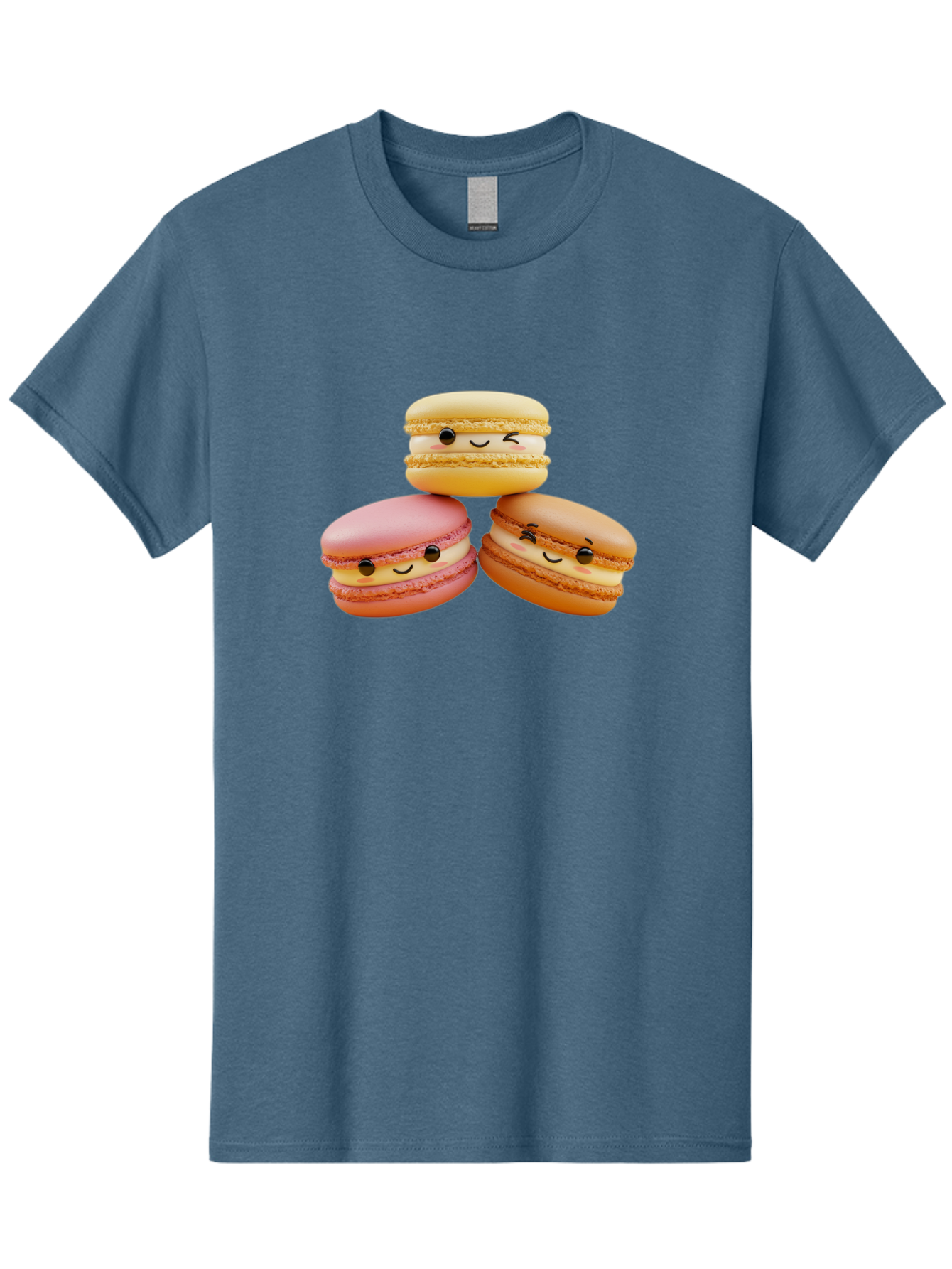 Smiling-Macarons-2 Men'S Graphic Tee, 100% Cotton, Comfortable Casual Summer Wear, Machine Washable, Colorful Macarons, Smiling Faces, Pastel Colors, Sweet Treats, Dessert, French Patisserie, Whimsical Design, Cute Pastries, Bakery Delights Bab419