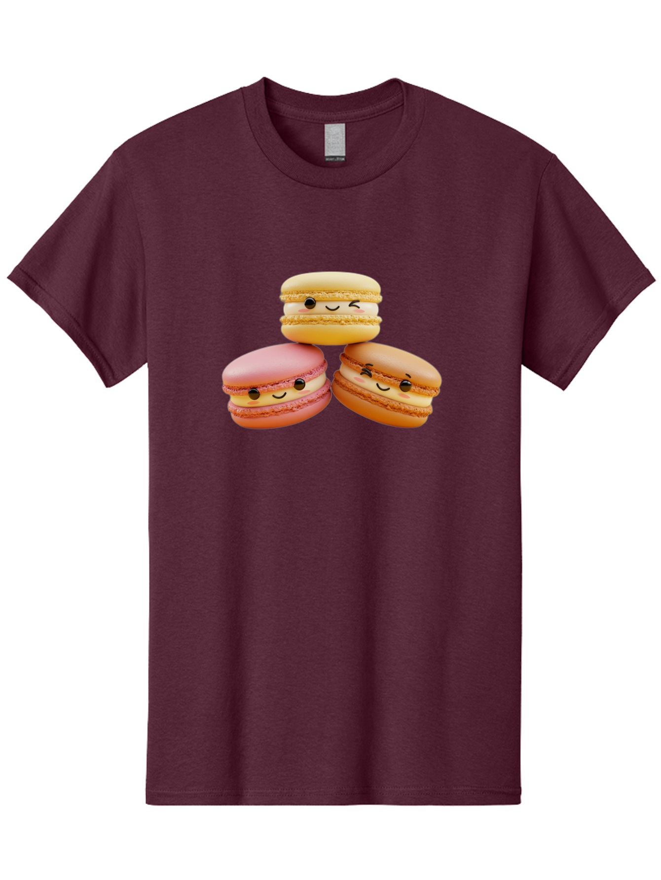 Smiling-Macarons-2 Men'S Graphic Tee, 100% Cotton, Comfortable Casual Summer Wear, Machine Washable, Colorful Macarons, Smiling Faces, Pastel Colors, Sweet Treats, Dessert, French Patisserie, Whimsical Design, Cute Pastries, Bakery Delights Bab419