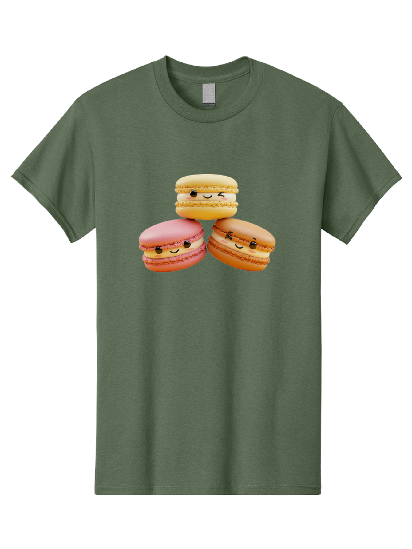 Smiling-Macarons-2 Men'S Graphic Tee, 100% Cotton, Comfortable Casual Summer Wear, Machine Washable, Colorful Macarons, Smiling Faces, Pastel Colors, Sweet Treats, Dessert, French Patisserie, Whimsical Design, Cute Pastries, Bakery Delights Bab419