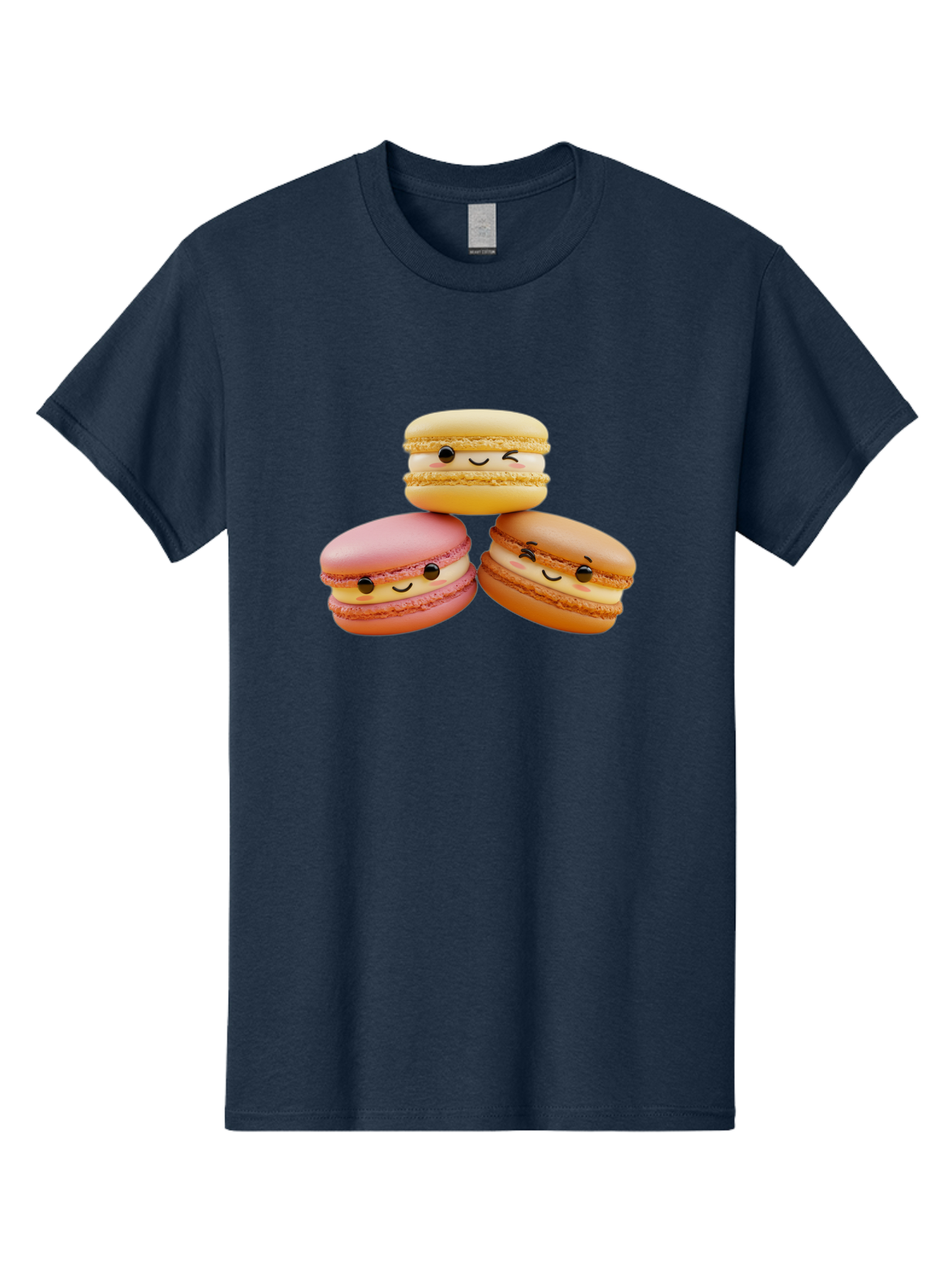 Smiling-Macarons-2 Men'S Graphic Tee, 100% Cotton, Comfortable Casual Summer Wear, Machine Washable, Colorful Macarons, Smiling Faces, Pastel Colors, Sweet Treats, Dessert, French Patisserie, Whimsical Design, Cute Pastries, Bakery Delights Bab419