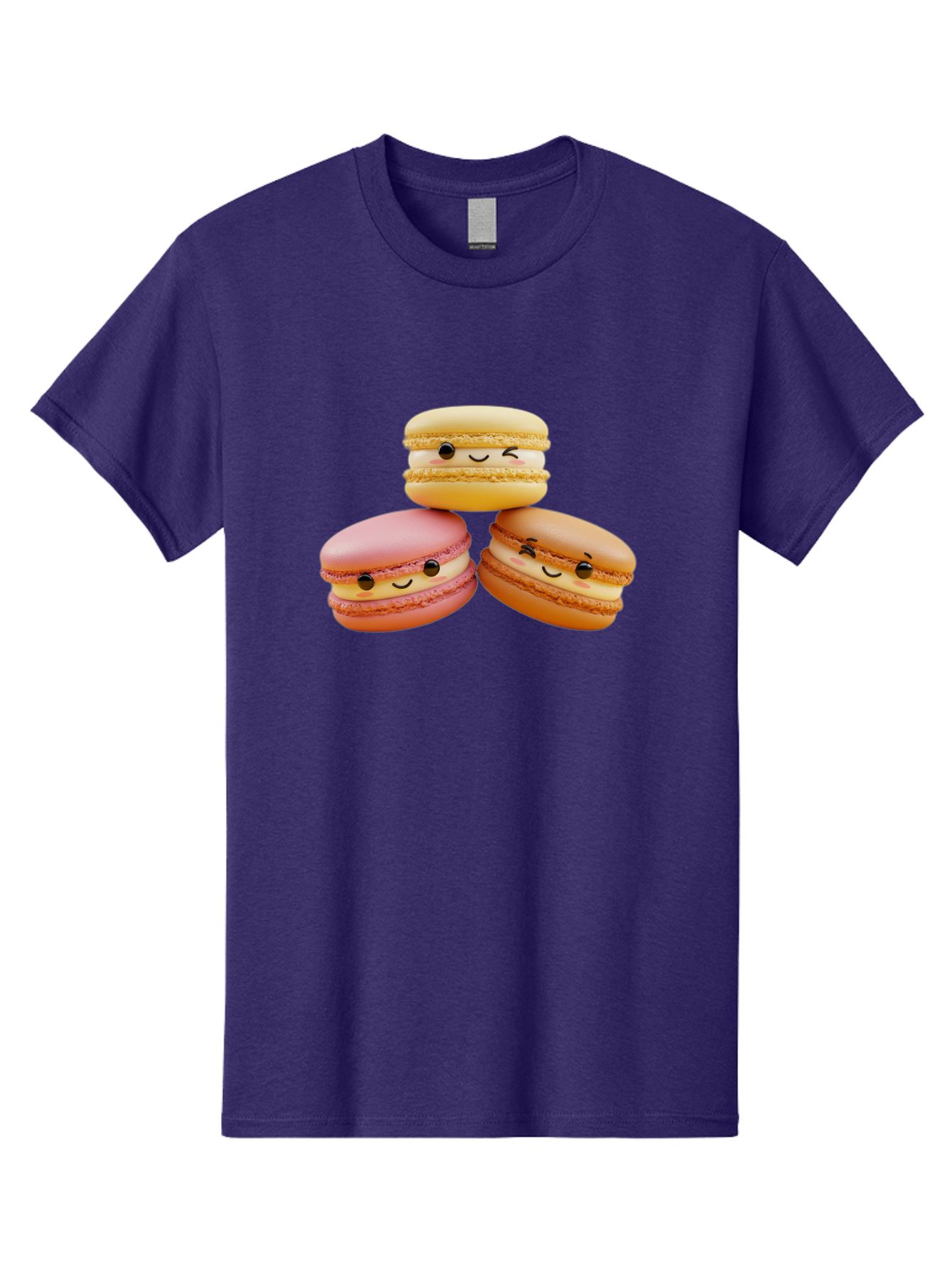 Smiling-Macarons-2 Men'S Graphic Tee, 100% Cotton, Comfortable Casual Summer Wear, Machine Washable, Colorful Macarons, Smiling Faces, Pastel Colors, Sweet Treats, Dessert, French Patisserie, Whimsical Design, Cute Pastries, Bakery Delights Bab419