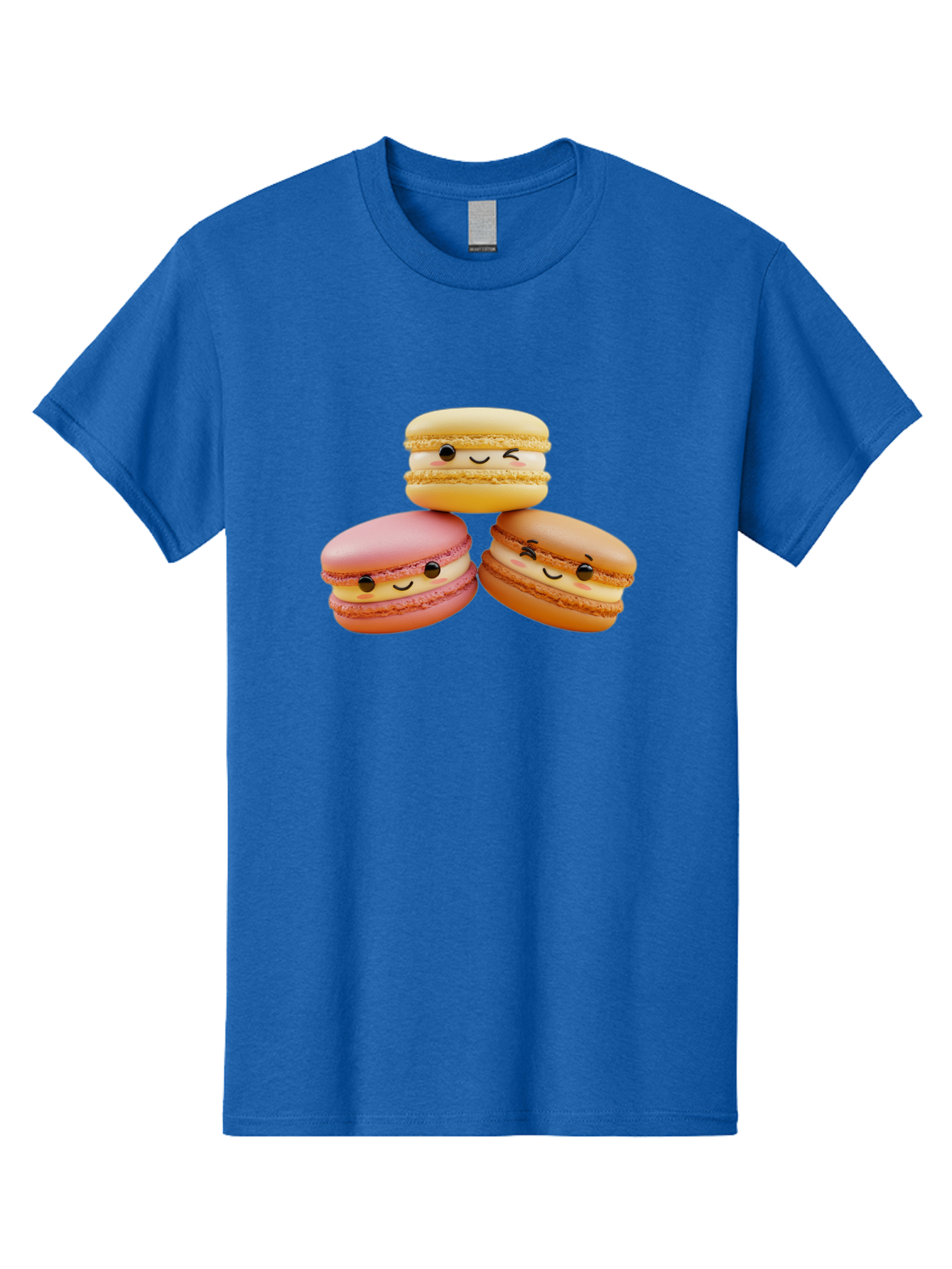 Smiling-Macarons-2 Men'S Graphic Tee, 100% Cotton, Comfortable Casual Summer Wear, Machine Washable, Colorful Macarons, Smiling Faces, Pastel Colors, Sweet Treats, Dessert, French Patisserie, Whimsical Design, Cute Pastries, Bakery Delights Bab419