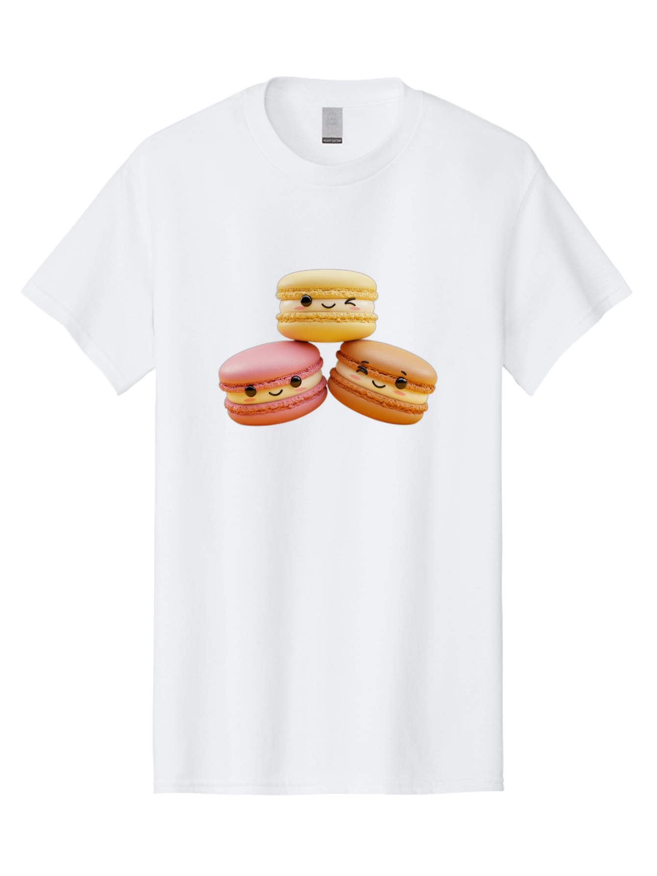 Smiling-Macarons-2 Men'S Graphic Tee, 100% Cotton, Comfortable Casual Summer Wear, Machine Washable, Colorful Macarons, Smiling Faces, Pastel Colors, Sweet Treats, Dessert, French Patisserie, Whimsical Design, Cute Pastries, Bakery Delights Bab419