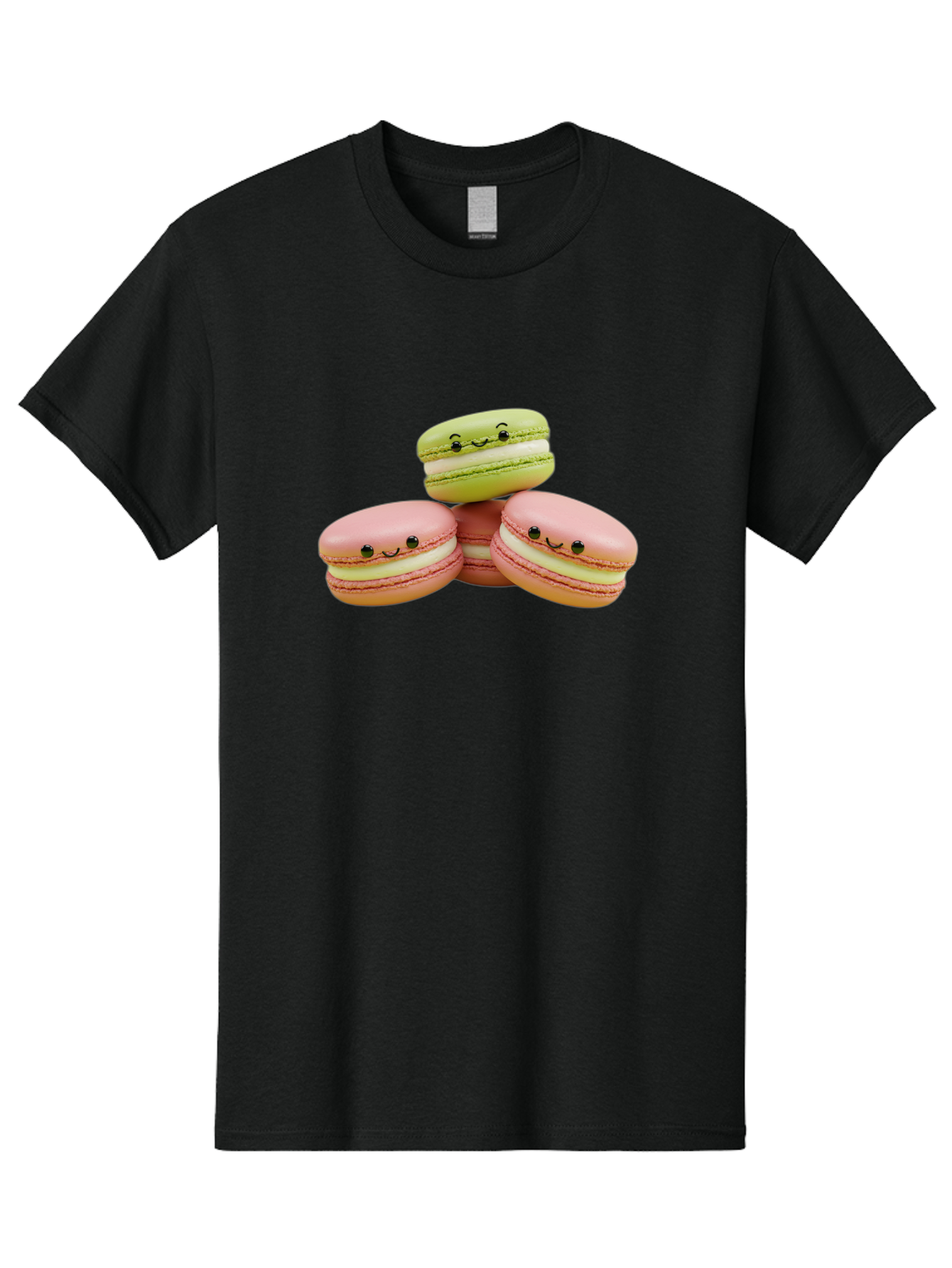 Smiling-Macarons-3 Men'S Graphic Tee, 100% Cotton, Comfortable Casual Summer Wear, Machine Washable, Pink And Green Macarons, French Dessert, Cute Emoticons, Smiley Faces, Sweet Treats, Pastel Colors, Dessert Photography Bab420