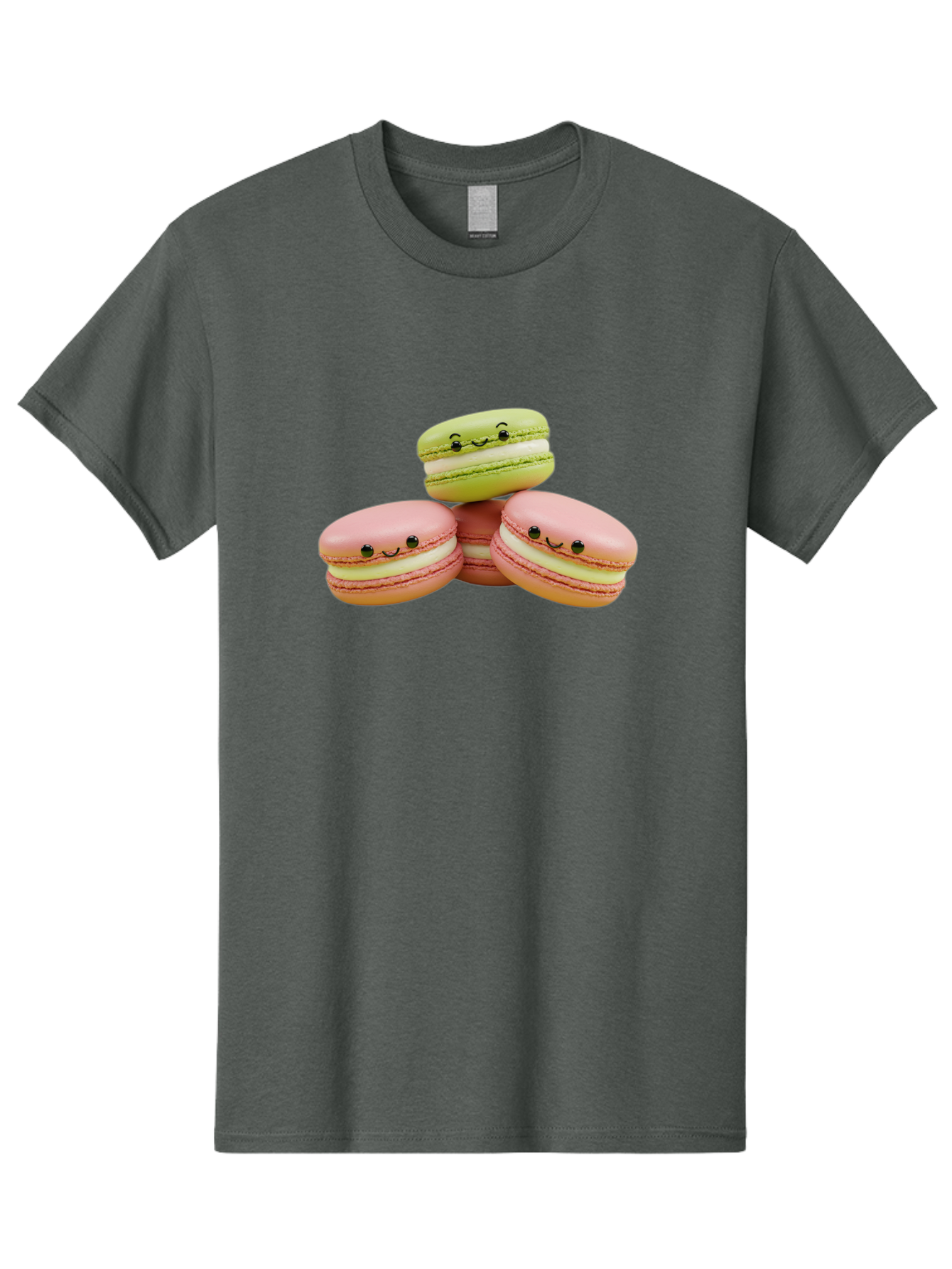 Smiling-Macarons-3 Men'S Graphic Tee, 100% Cotton, Comfortable Casual Summer Wear, Machine Washable, Pink And Green Macarons, French Dessert, Cute Emoticons, Smiley Faces, Sweet Treats, Pastel Colors, Dessert Photography Bab420