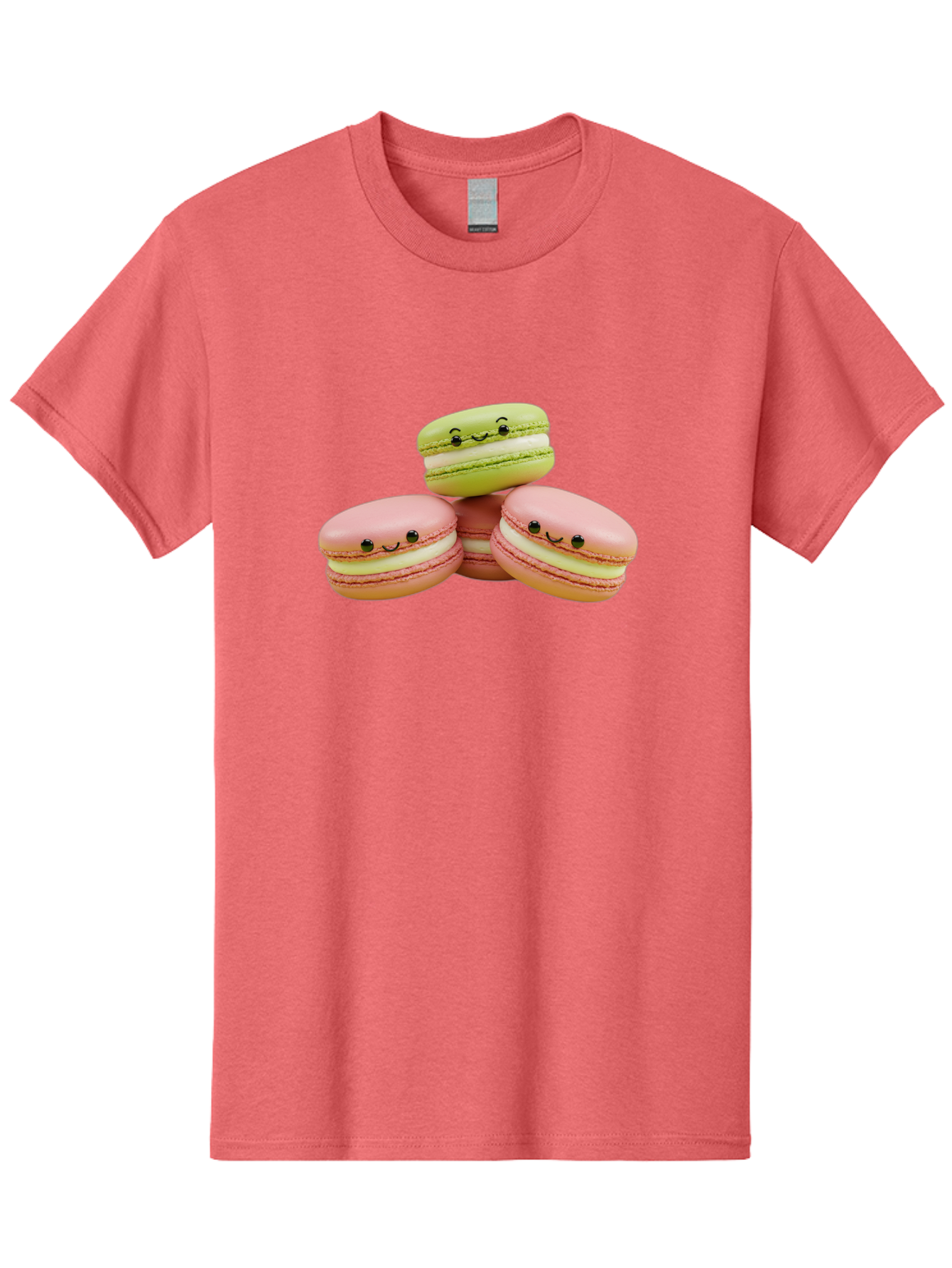 Smiling-Macarons-3 Men'S Graphic Tee, 100% Cotton, Comfortable Casual Summer Wear, Machine Washable, Pink And Green Macarons, French Dessert, Cute Emoticons, Smiley Faces, Sweet Treats, Pastel Colors, Dessert Photography Bab420