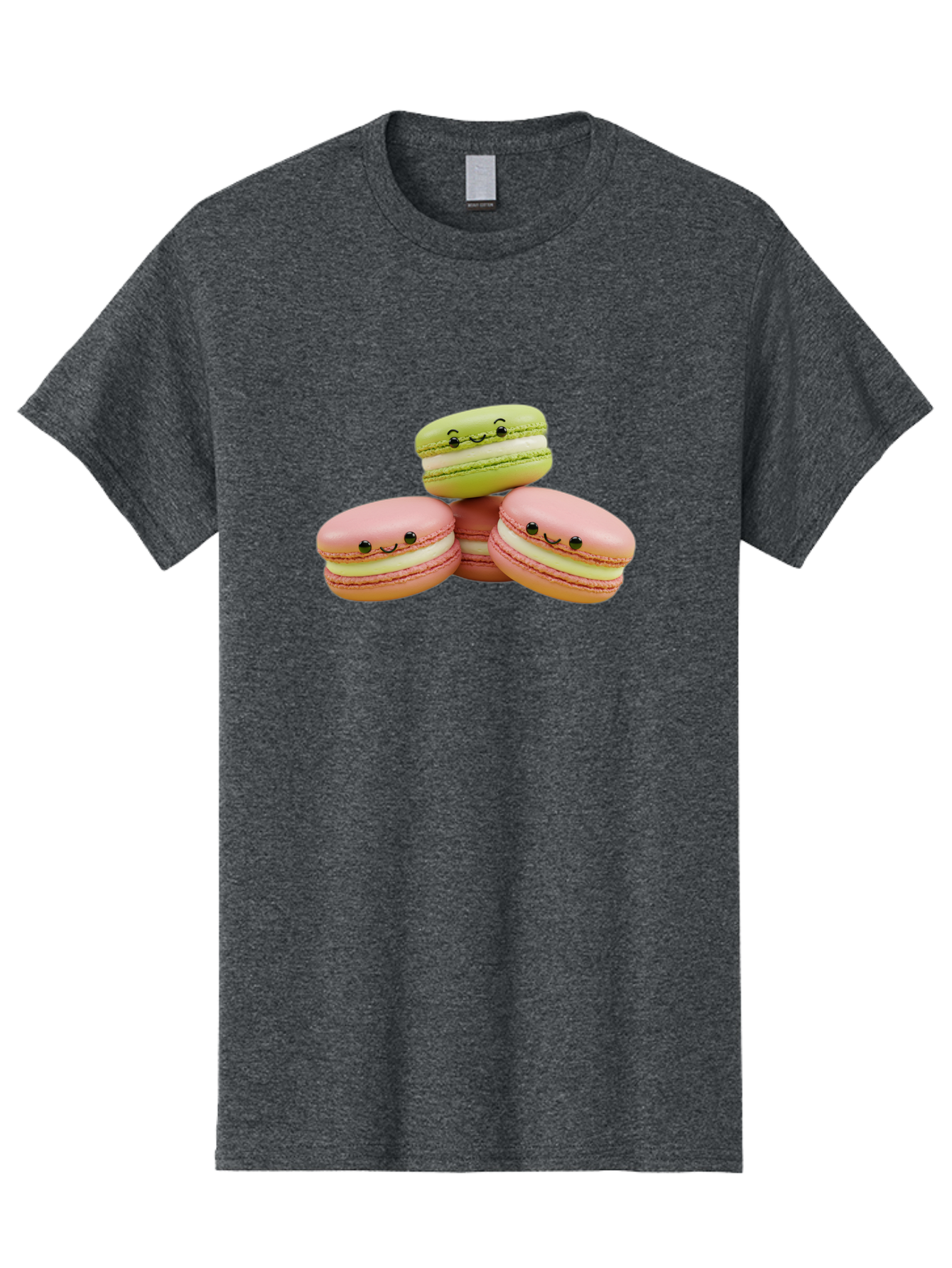 Smiling-Macarons-3 Men'S Graphic Tee, 100% Cotton, Comfortable Casual Summer Wear, Machine Washable, Pink And Green Macarons, French Dessert, Cute Emoticons, Smiley Faces, Sweet Treats, Pastel Colors, Dessert Photography Bab420