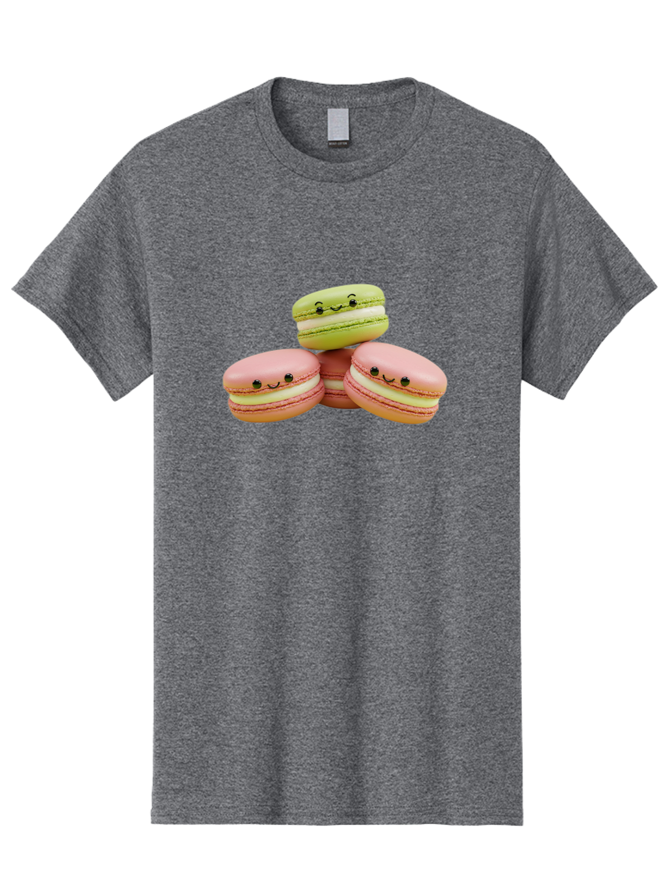 Smiling-Macarons-3 Men'S Graphic Tee, 100% Cotton, Comfortable Casual Summer Wear, Machine Washable, Pink And Green Macarons, French Dessert, Cute Emoticons, Smiley Faces, Sweet Treats, Pastel Colors, Dessert Photography Bab420