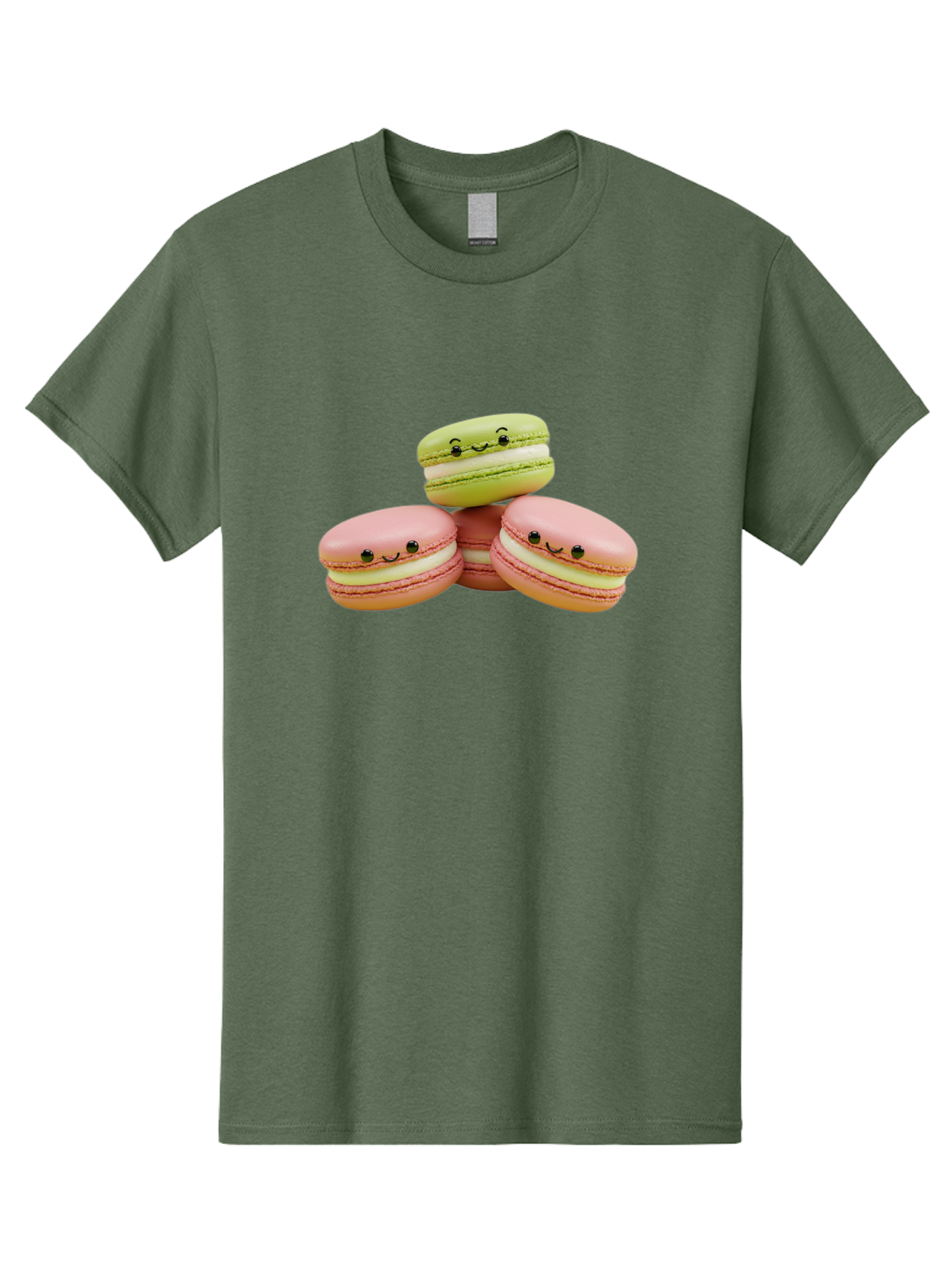 Smiling-Macarons-3 Men'S Graphic Tee, 100% Cotton, Comfortable Casual Summer Wear, Machine Washable, Pink And Green Macarons, French Dessert, Cute Emoticons, Smiley Faces, Sweet Treats, Pastel Colors, Dessert Photography Bab420