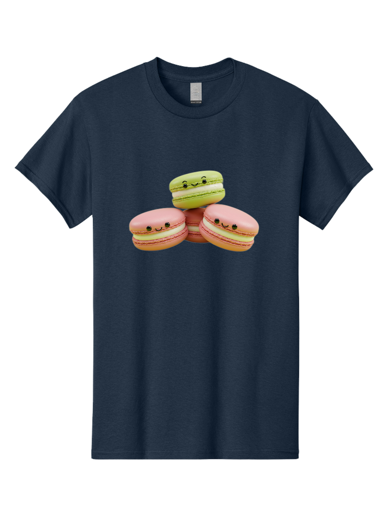Smiling-Macarons-3 Men'S Graphic Tee, 100% Cotton, Comfortable Casual Summer Wear, Machine Washable, Pink And Green Macarons, French Dessert, Cute Emoticons, Smiley Faces, Sweet Treats, Pastel Colors, Dessert Photography Bab420