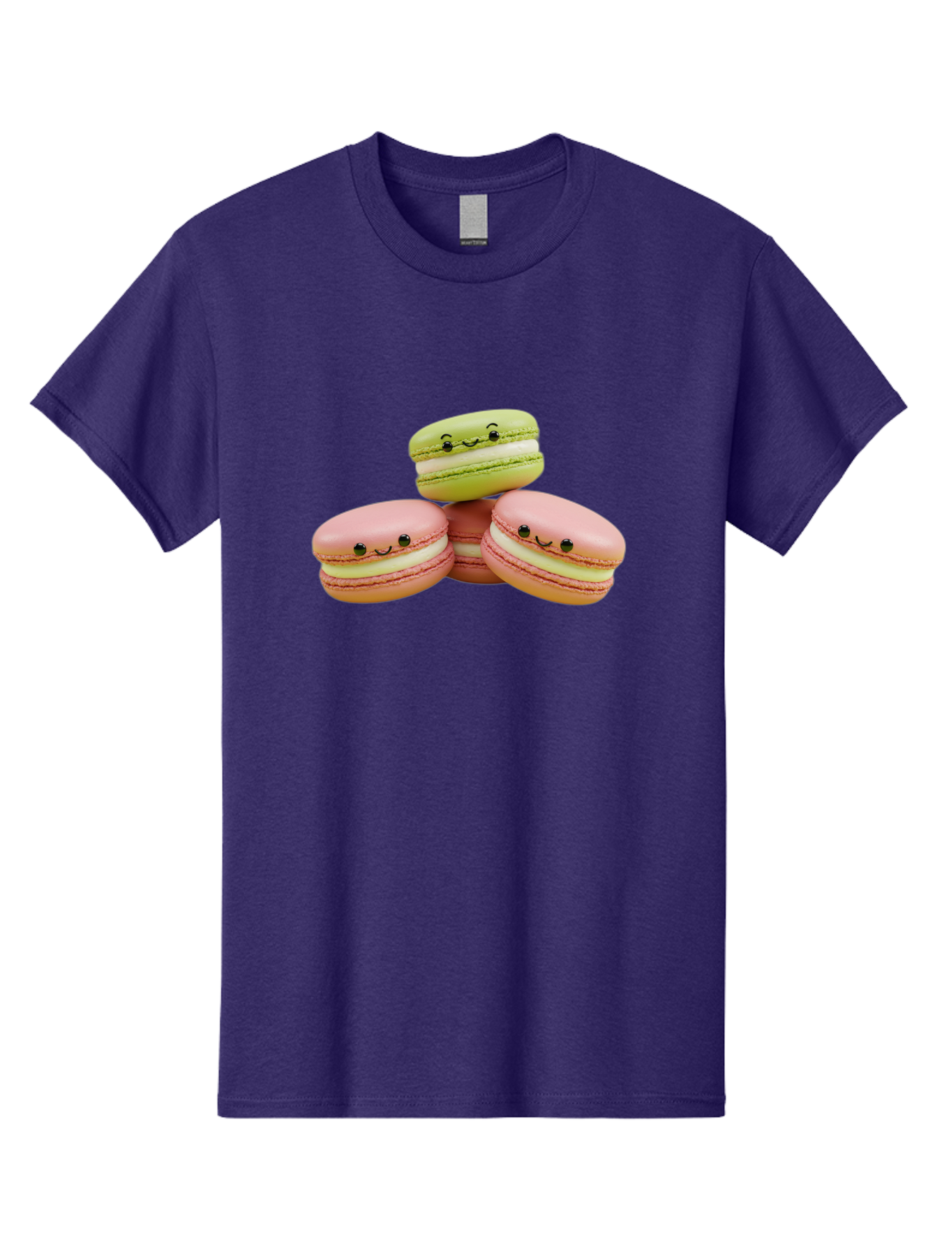 Smiling-Macarons-3 Men'S Graphic Tee, 100% Cotton, Comfortable Casual Summer Wear, Machine Washable, Pink And Green Macarons, French Dessert, Cute Emoticons, Smiley Faces, Sweet Treats, Pastel Colors, Dessert Photography Bab420