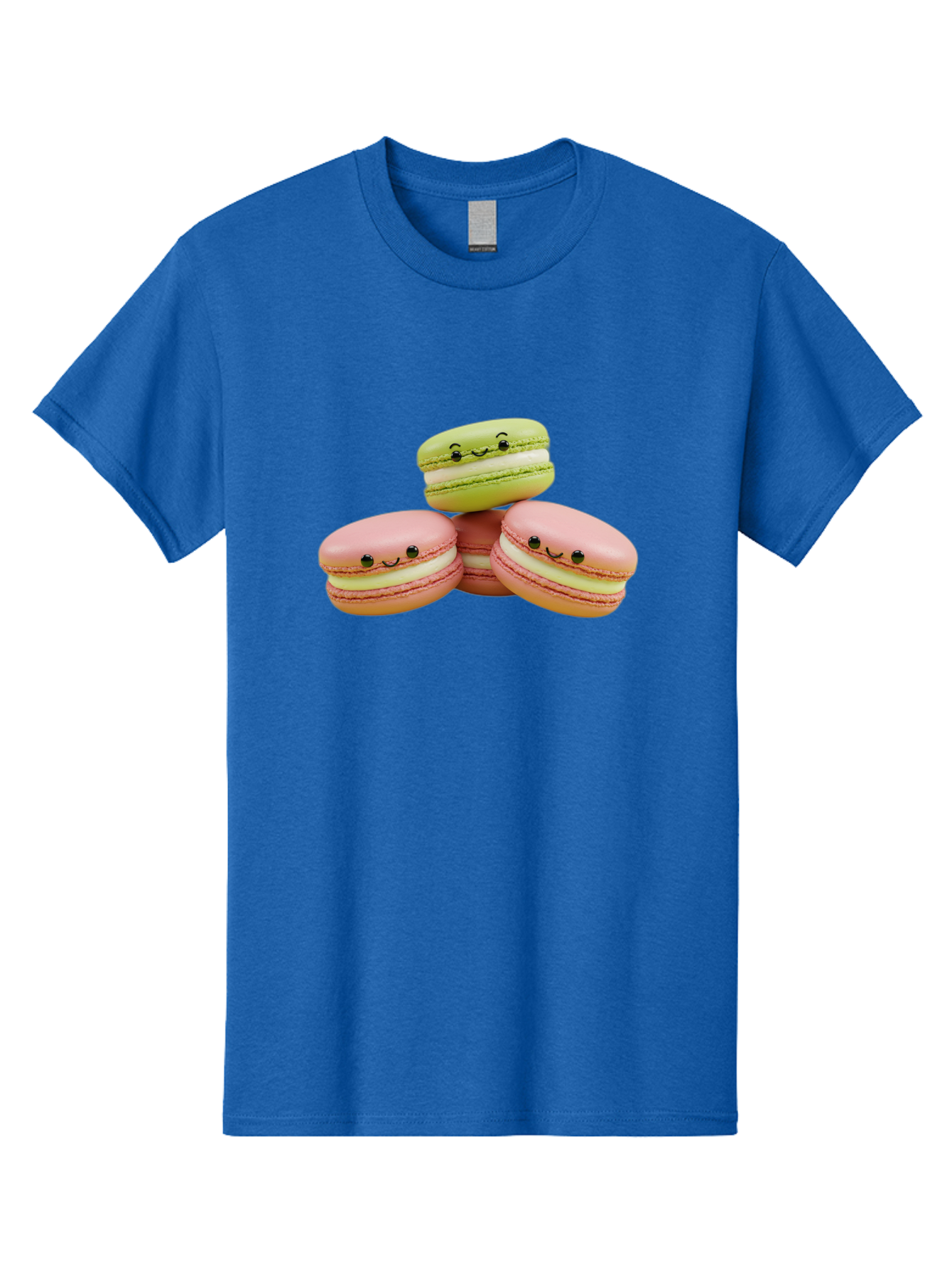 Smiling-Macarons-3 Men'S Graphic Tee, 100% Cotton, Comfortable Casual Summer Wear, Machine Washable, Pink And Green Macarons, French Dessert, Cute Emoticons, Smiley Faces, Sweet Treats, Pastel Colors, Dessert Photography Bab420