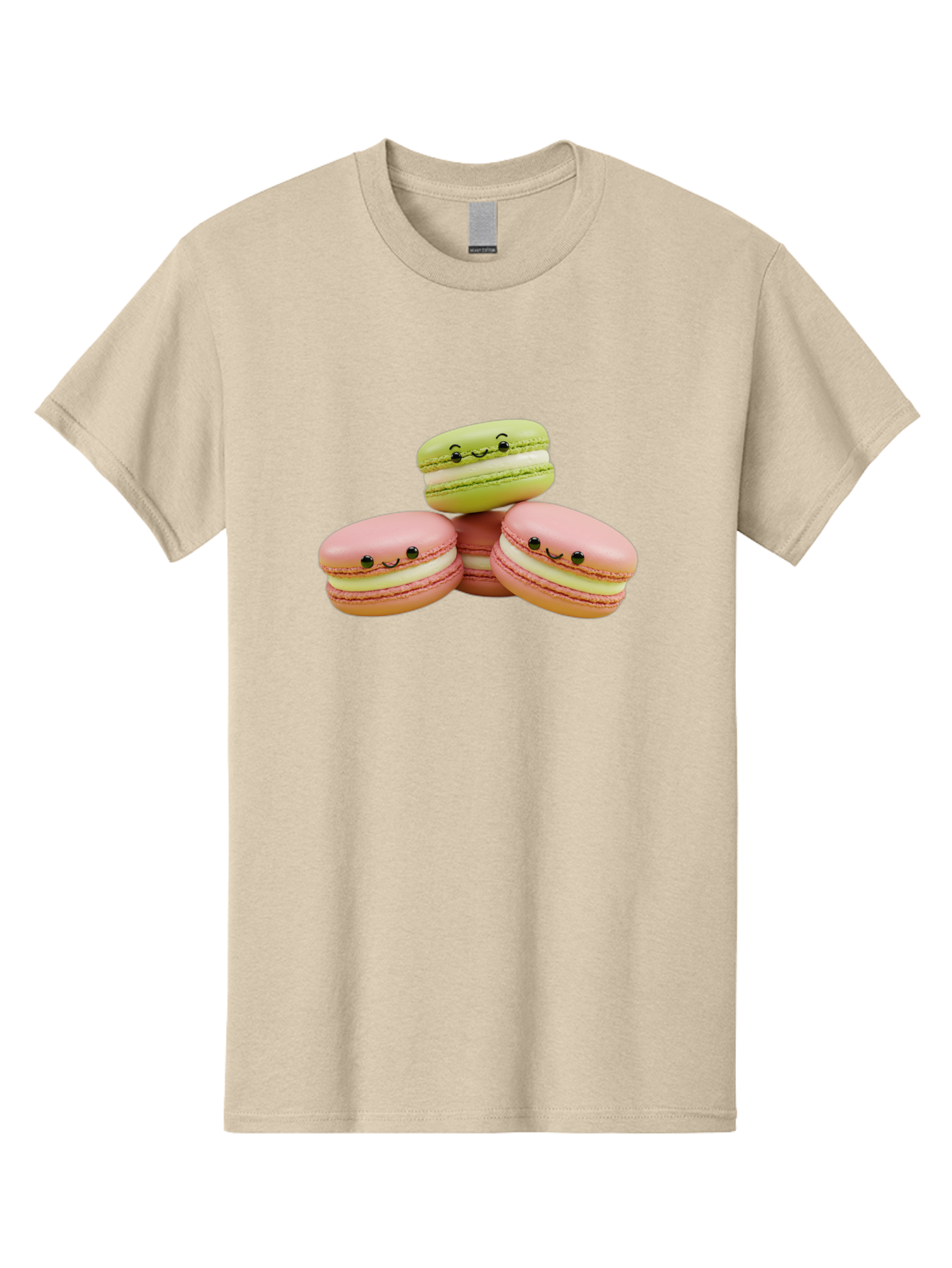 Smiling-Macarons-3 Men'S Graphic Tee, 100% Cotton, Comfortable Casual Summer Wear, Machine Washable, Pink And Green Macarons, French Dessert, Cute Emoticons, Smiley Faces, Sweet Treats, Pastel Colors, Dessert Photography Bab420