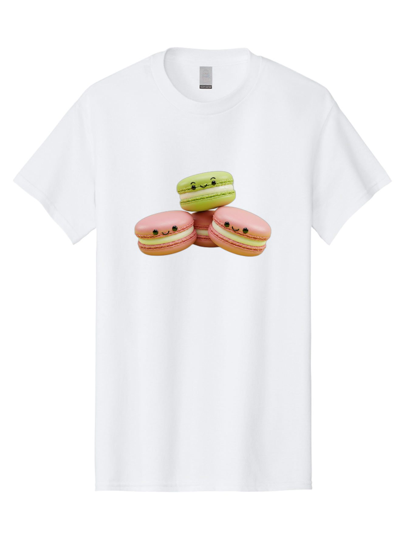 Smiling-Macarons-3 Men'S Graphic Tee, 100% Cotton, Comfortable Casual Summer Wear, Machine Washable, Pink And Green Macarons, French Dessert, Cute Emoticons, Smiley Faces, Sweet Treats, Pastel Colors, Dessert Photography Bab420
