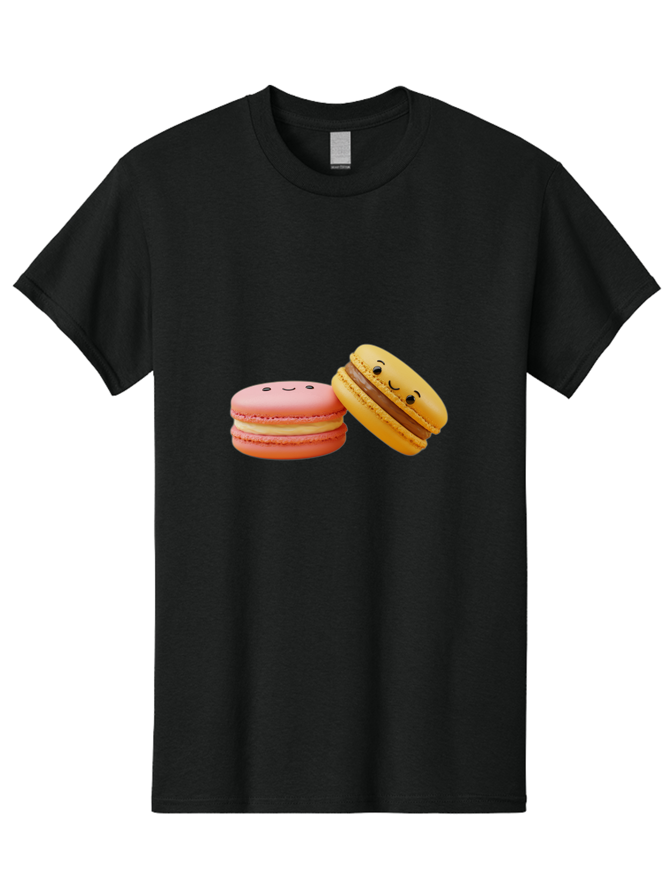 Smiling-Macarons-4 Men'S Graphic Tee, 100% Cotton, Comfortable Casual Summer Wear, Machine Washable, Pink Macaron, Smiling Face, Yellow Macaron, Winking Face, Chocolate Filling, Pastel Colors, Cute Desserts, Sweet Treats, French Patisserie, Bab421