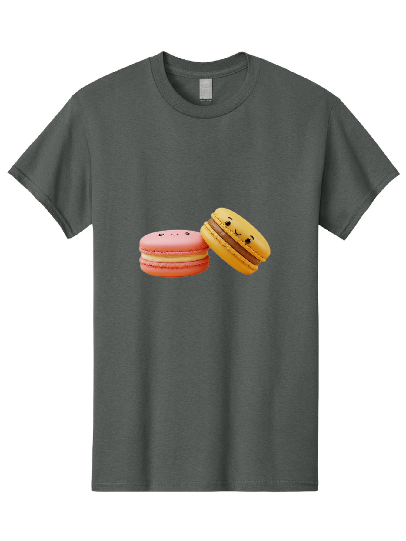 Smiling-Macarons-4 Men'S Graphic Tee, 100% Cotton, Comfortable Casual Summer Wear, Machine Washable, Pink Macaron, Smiling Face, Yellow Macaron, Winking Face, Chocolate Filling, Pastel Colors, Cute Desserts, Sweet Treats, French Patisserie, Bab421
