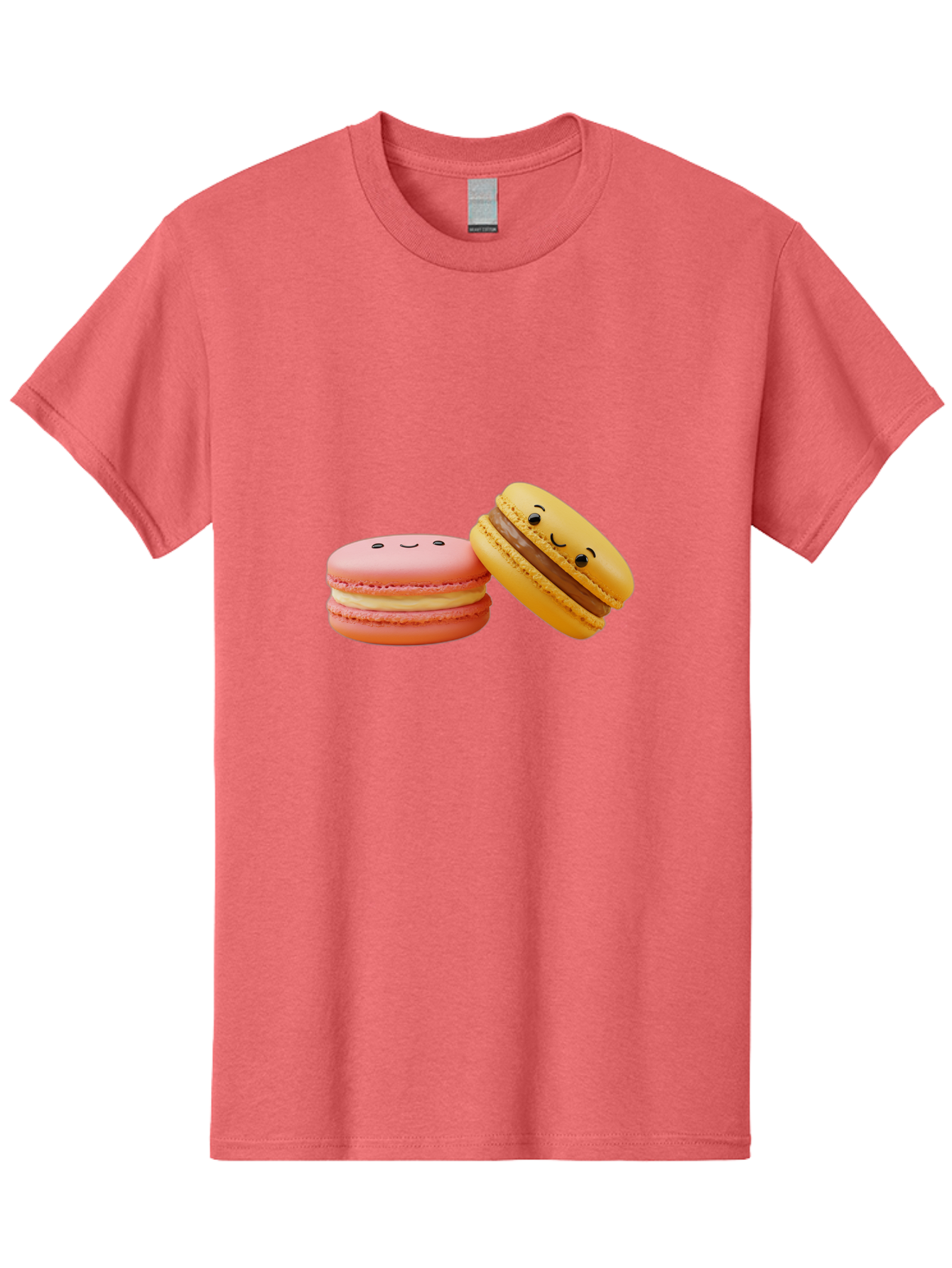 Smiling-Macarons-4 Men'S Graphic Tee, 100% Cotton, Comfortable Casual Summer Wear, Machine Washable, Pink Macaron, Smiling Face, Yellow Macaron, Winking Face, Chocolate Filling, Pastel Colors, Cute Desserts, Sweet Treats, French Patisserie, Bab421