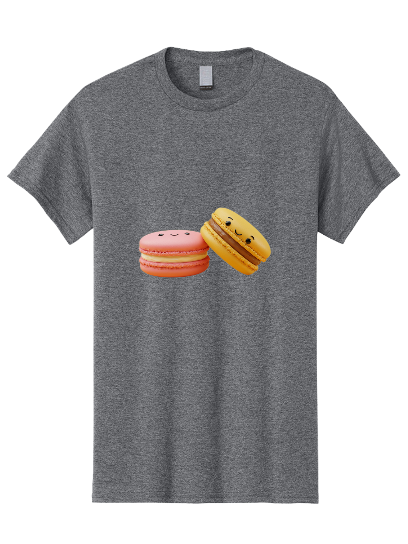 Smiling-Macarons-4 Men'S Graphic Tee, 100% Cotton, Comfortable Casual Summer Wear, Machine Washable, Pink Macaron, Smiling Face, Yellow Macaron, Winking Face, Chocolate Filling, Pastel Colors, Cute Desserts, Sweet Treats, French Patisserie, Bab421