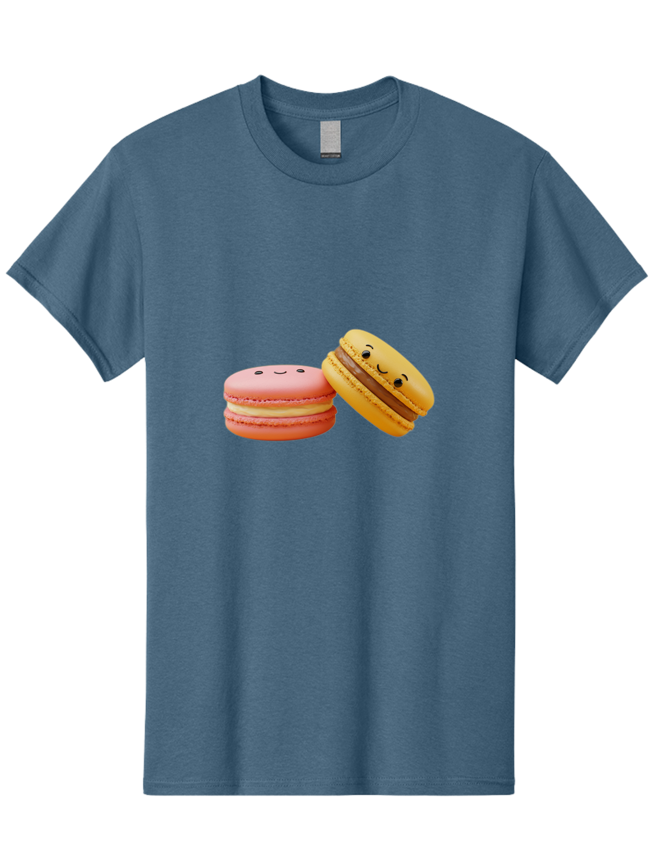 Smiling-Macarons-4 Men'S Graphic Tee, 100% Cotton, Comfortable Casual Summer Wear, Machine Washable, Pink Macaron, Smiling Face, Yellow Macaron, Winking Face, Chocolate Filling, Pastel Colors, Cute Desserts, Sweet Treats, French Patisserie, Bab421
