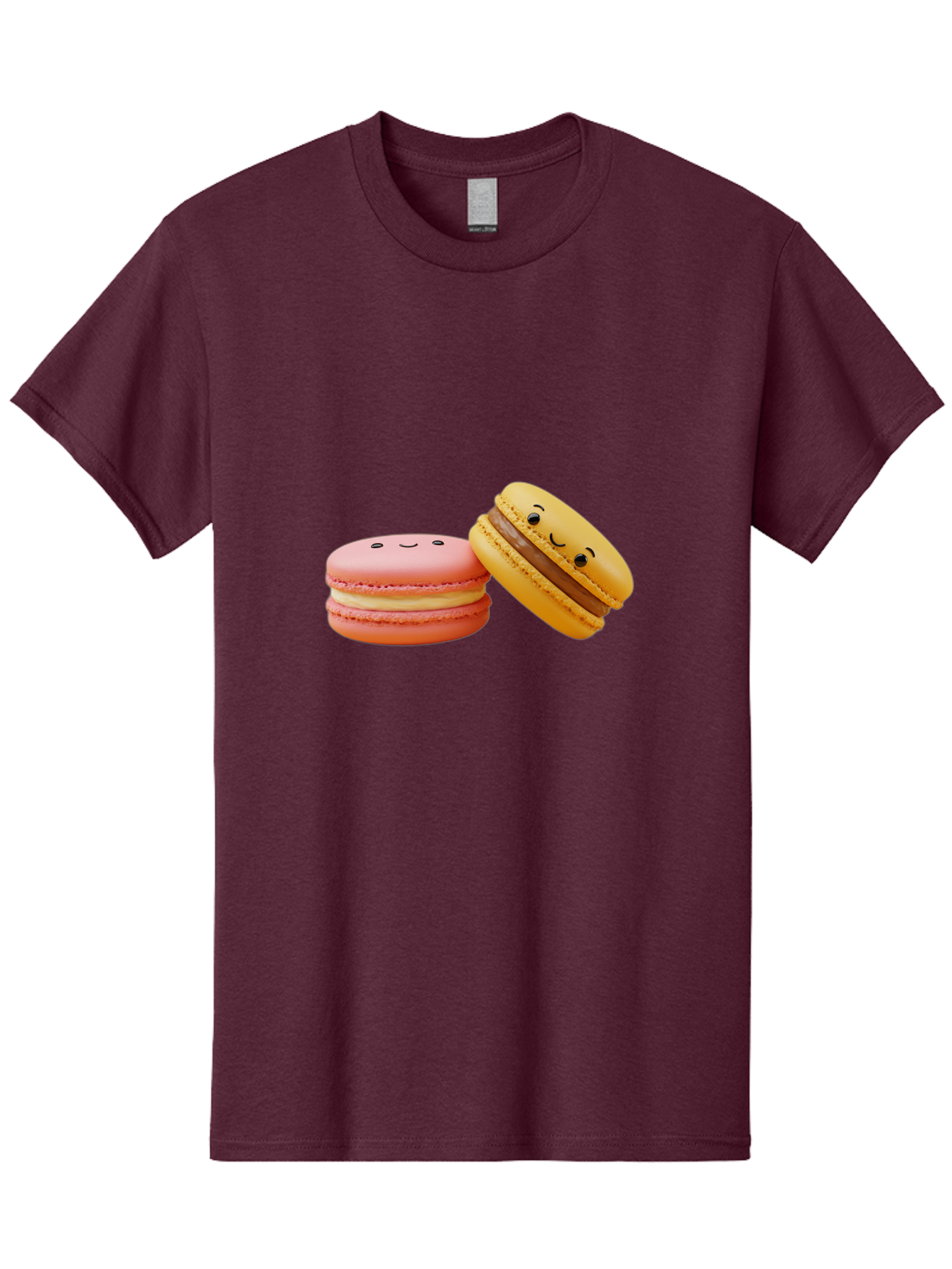 Smiling-Macarons-4 Men'S Graphic Tee, 100% Cotton, Comfortable Casual Summer Wear, Machine Washable, Pink Macaron, Smiling Face, Yellow Macaron, Winking Face, Chocolate Filling, Pastel Colors, Cute Desserts, Sweet Treats, French Patisserie, Bab421