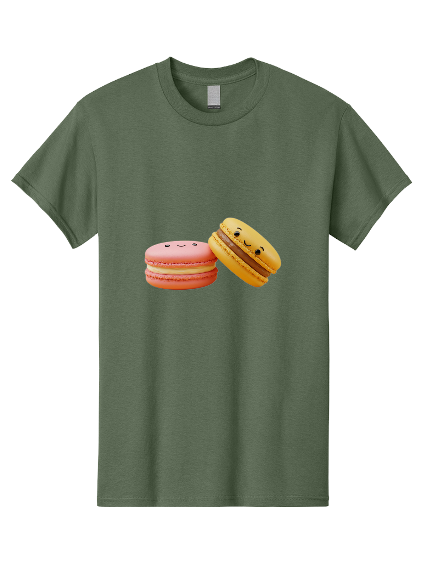 Smiling-Macarons-4 Men'S Graphic Tee, 100% Cotton, Comfortable Casual Summer Wear, Machine Washable, Pink Macaron, Smiling Face, Yellow Macaron, Winking Face, Chocolate Filling, Pastel Colors, Cute Desserts, Sweet Treats, French Patisserie, Bab421