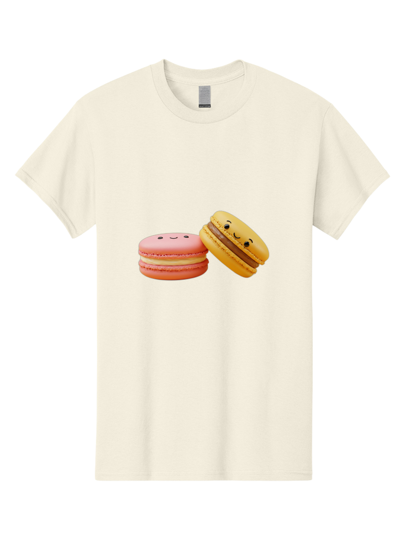 Smiling-Macarons-4 Men'S Graphic Tee, 100% Cotton, Comfortable Casual Summer Wear, Machine Washable, Pink Macaron, Smiling Face, Yellow Macaron, Winking Face, Chocolate Filling, Pastel Colors, Cute Desserts, Sweet Treats, French Patisserie, Bab421