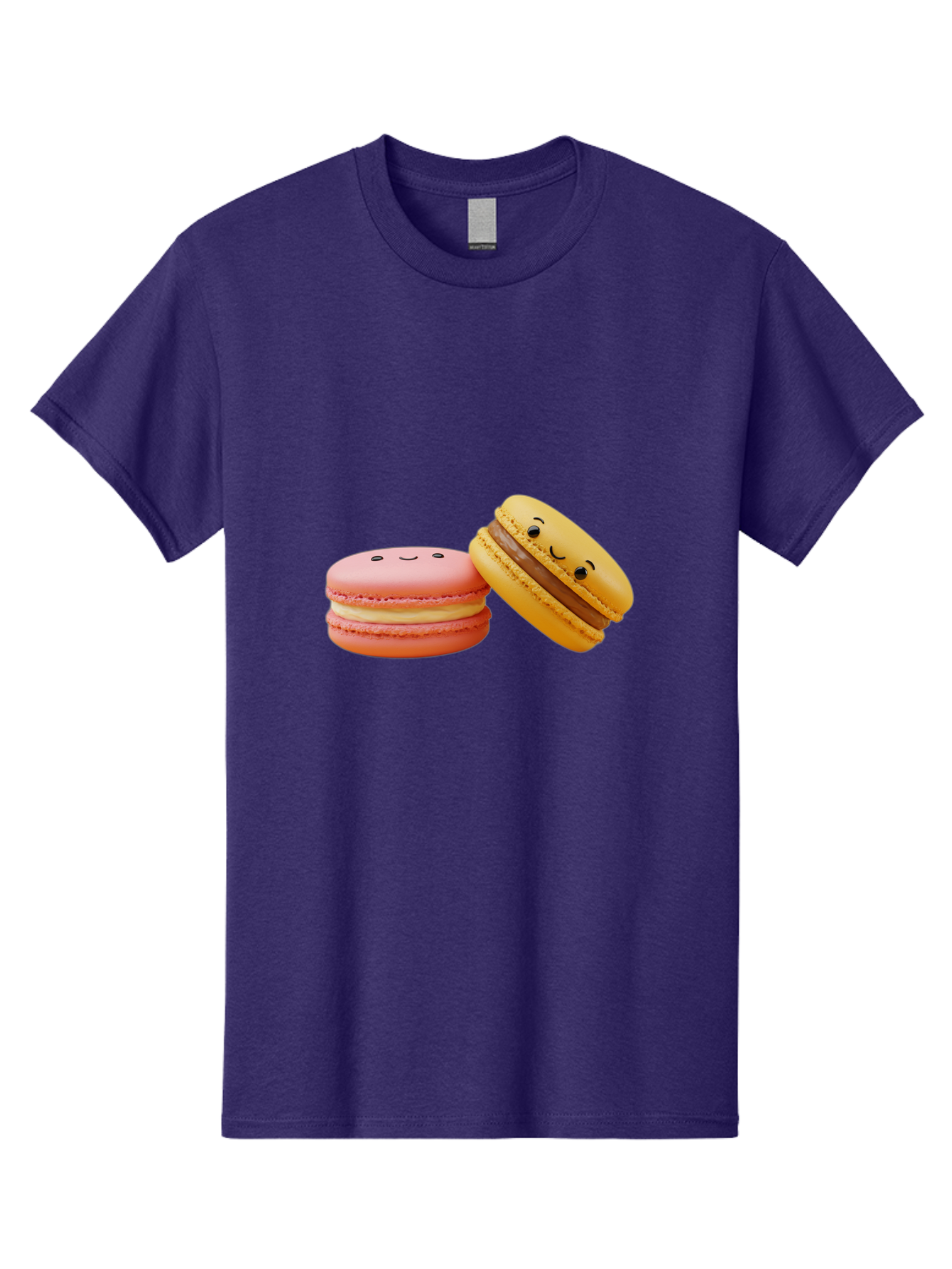 Smiling-Macarons-4 Men'S Graphic Tee, 100% Cotton, Comfortable Casual Summer Wear, Machine Washable, Pink Macaron, Smiling Face, Yellow Macaron, Winking Face, Chocolate Filling, Pastel Colors, Cute Desserts, Sweet Treats, French Patisserie, Bab421