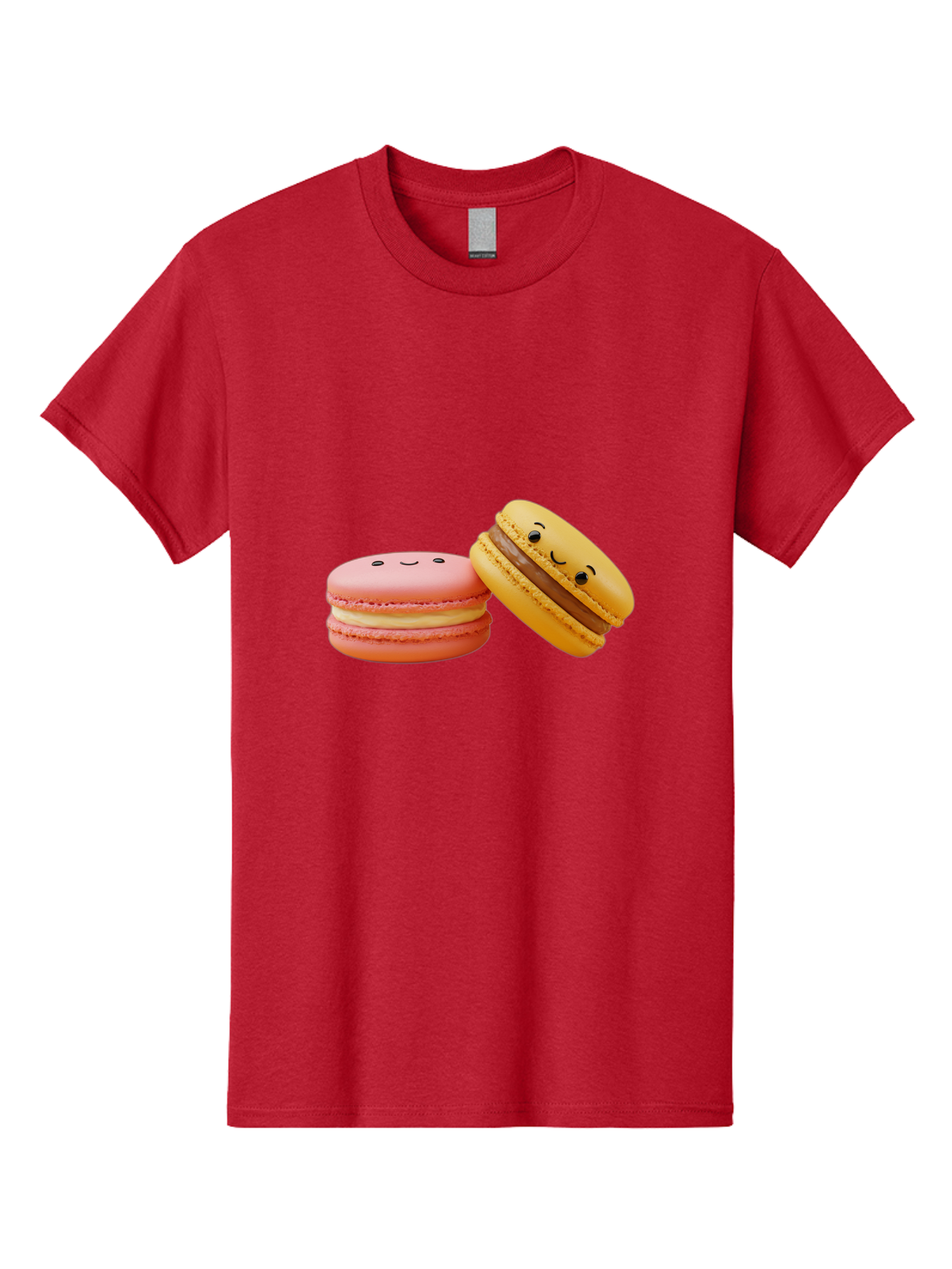 Smiling-Macarons-4 Men'S Graphic Tee, 100% Cotton, Comfortable Casual Summer Wear, Machine Washable, Pink Macaron, Smiling Face, Yellow Macaron, Winking Face, Chocolate Filling, Pastel Colors, Cute Desserts, Sweet Treats, French Patisserie, Bab421