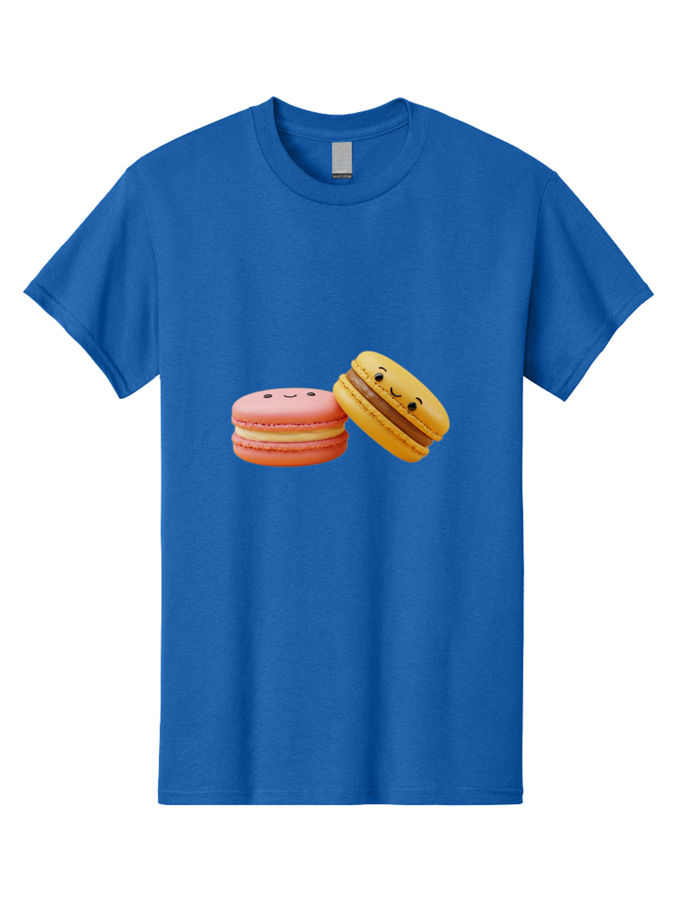 Smiling-Macarons-4 Men'S Graphic Tee, 100% Cotton, Comfortable Casual Summer Wear, Machine Washable, Pink Macaron, Smiling Face, Yellow Macaron, Winking Face, Chocolate Filling, Pastel Colors, Cute Desserts, Sweet Treats, French Patisserie, Bab421