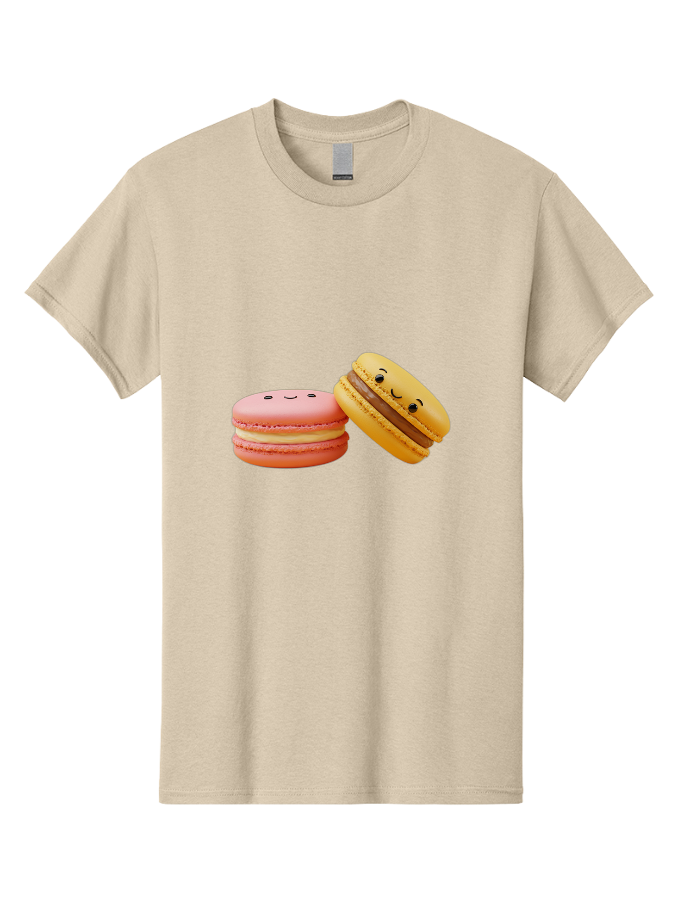 Smiling-Macarons-4 Men'S Graphic Tee, 100% Cotton, Comfortable Casual Summer Wear, Machine Washable, Pink Macaron, Smiling Face, Yellow Macaron, Winking Face, Chocolate Filling, Pastel Colors, Cute Desserts, Sweet Treats, French Patisserie, Bab421