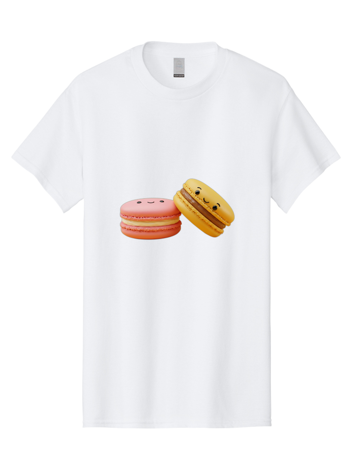 Smiling-Macarons-4 Men'S Graphic Tee, 100% Cotton, Comfortable Casual Summer Wear, Machine Washable, Pink Macaron, Smiling Face, Yellow Macaron, Winking Face, Chocolate Filling, Pastel Colors, Cute Desserts, Sweet Treats, French Patisserie, Bab421