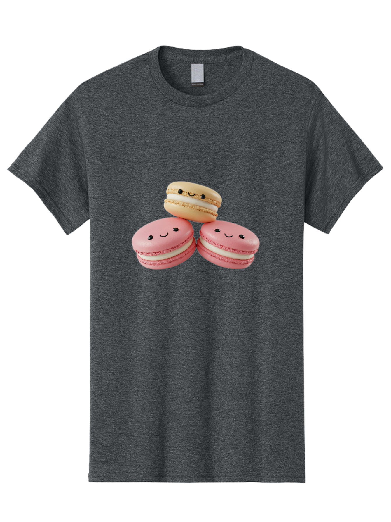 Smiling-Macarons-5 Men'S Graphic Tee, 100% Cotton, Comfortable Casual Summer Wear, Machine Washable, Pink Macarons, Smiling Face, Cute Desserts, French Pastries, White Filling, Beige Macaron, Adorable Treats, Sweet Delights, Happy Faces, Bab422