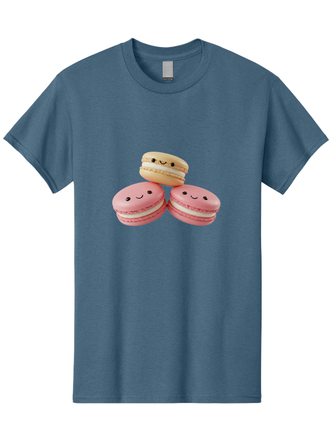 Smiling-Macarons-5 Men'S Graphic Tee, 100% Cotton, Comfortable Casual Summer Wear, Machine Washable, Pink Macarons, Smiling Face, Cute Desserts, French Pastries, White Filling, Beige Macaron, Adorable Treats, Sweet Delights, Happy Faces, Bab422