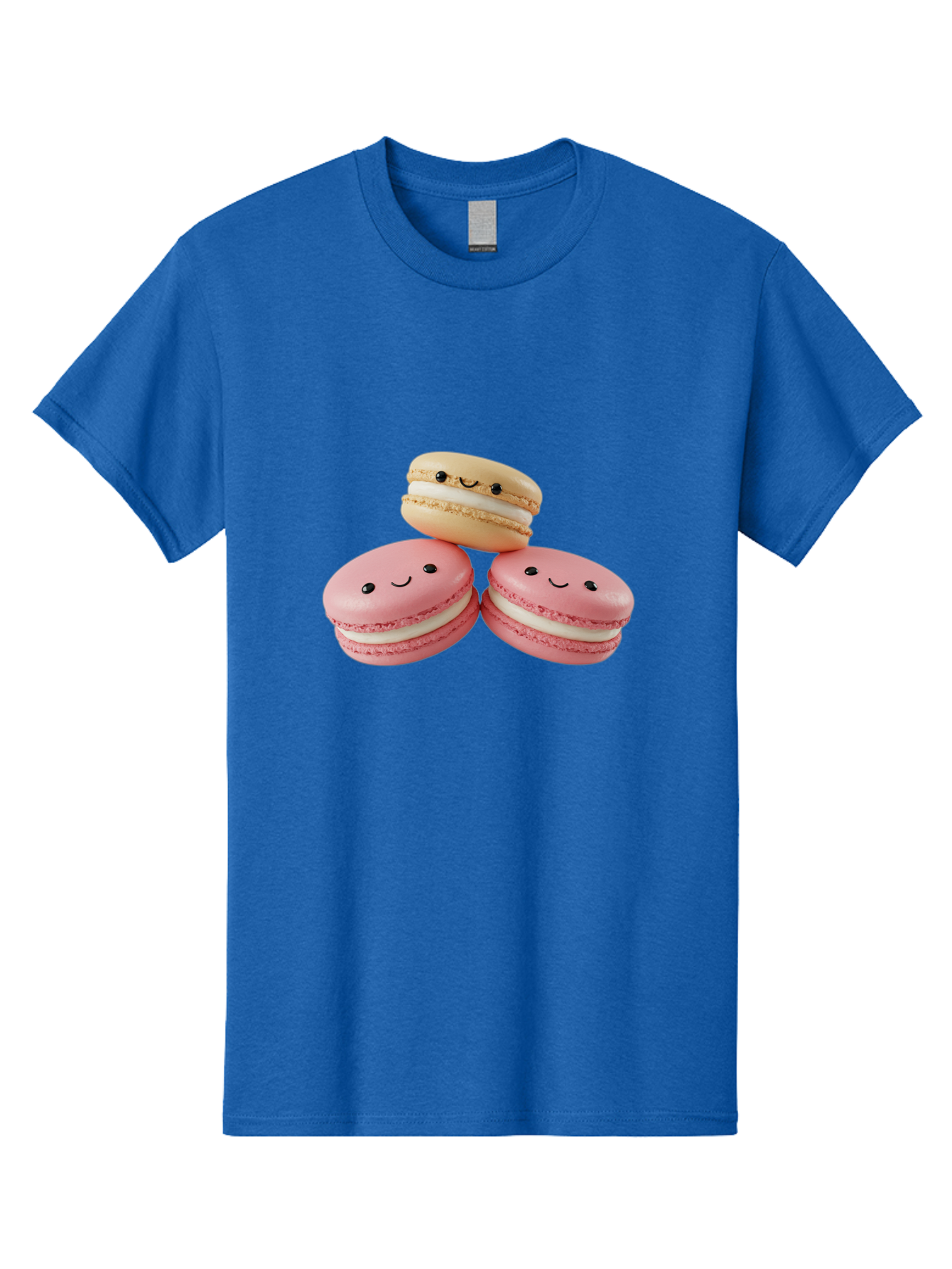 Smiling-Macarons-5 Men'S Graphic Tee, 100% Cotton, Comfortable Casual Summer Wear, Machine Washable, Pink Macarons, Smiling Face, Cute Desserts, French Pastries, White Filling, Beige Macaron, Adorable Treats, Sweet Delights, Happy Faces, Bab422