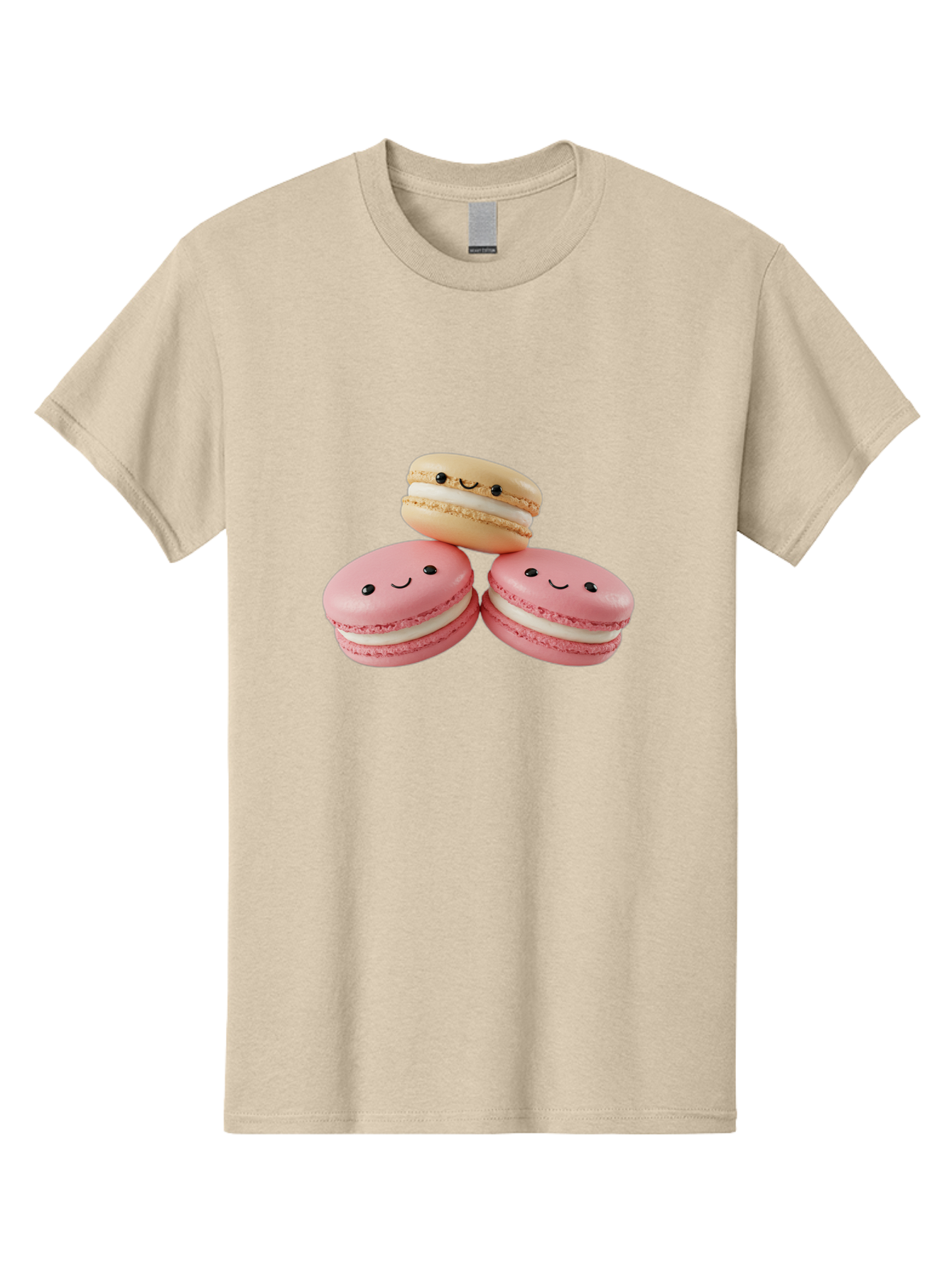 Smiling-Macarons-5 Men'S Graphic Tee, 100% Cotton, Comfortable Casual Summer Wear, Machine Washable, Pink Macarons, Smiling Face, Cute Desserts, French Pastries, White Filling, Beige Macaron, Adorable Treats, Sweet Delights, Happy Faces, Bab422