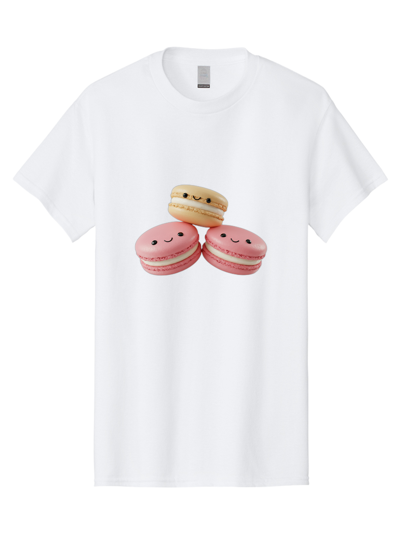 Smiling-Macarons-5 Men'S Graphic Tee, 100% Cotton, Comfortable Casual Summer Wear, Machine Washable, Pink Macarons, Smiling Face, Cute Desserts, French Pastries, White Filling, Beige Macaron, Adorable Treats, Sweet Delights, Happy Faces, Bab422