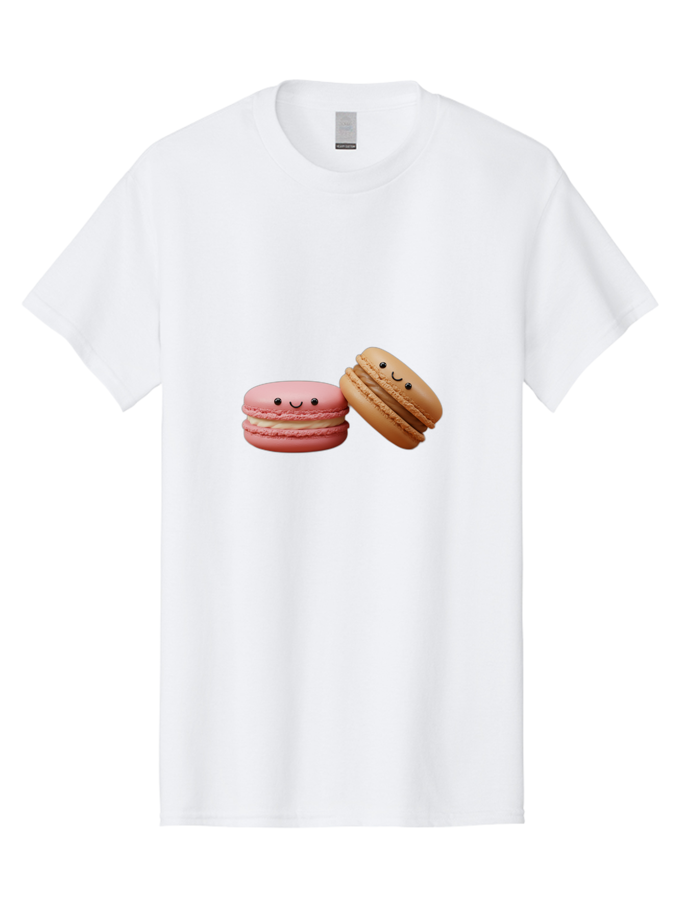 Smiling-Macarons-6 Men'S Graphic Tee, 100% Cotton, Comfortable Casual Summer Wear, Machine Washable, Pink Macaron, Beige Macaron, French Dessert, Sweet Treats, Smiling Faces, Cute Pastries, Delicious Macarons, Bakery Delights Bab423