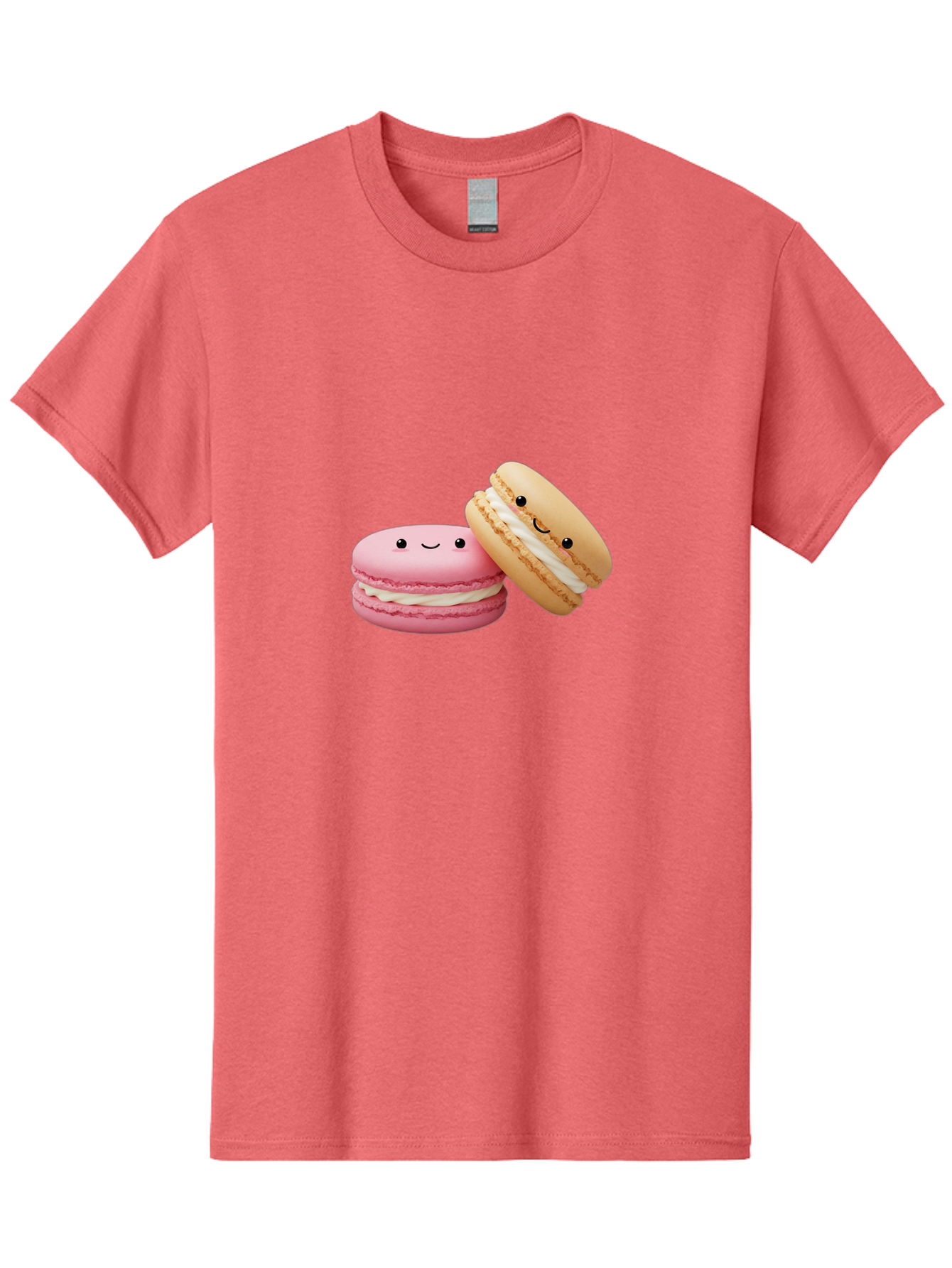 Smiling-Macarons Men'S Graphic Tee, 100% Cotton, Comfortable Casual Summer Wear, Machine Washable, Pink Macaron, Beige Macaron, Smiling Faces, Cute Desserts, White Filling, Adorable Treats, French Pastries, Sweet Delights Bab424