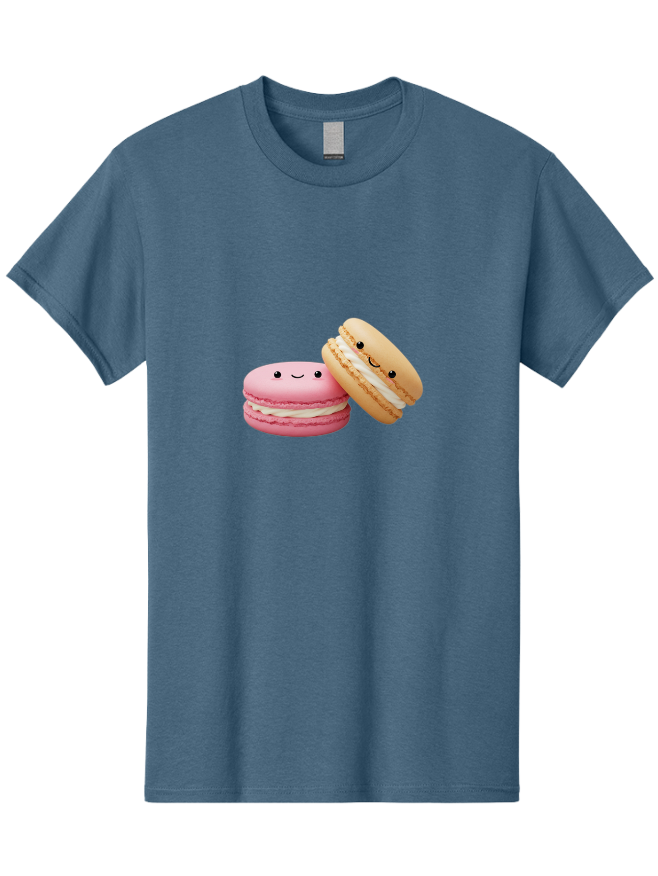 Smiling-Macarons Men'S Graphic Tee, 100% Cotton, Comfortable Casual Summer Wear, Machine Washable, Pink Macaron, Beige Macaron, Smiling Faces, Cute Desserts, White Filling, Adorable Treats, French Pastries, Sweet Delights Bab424