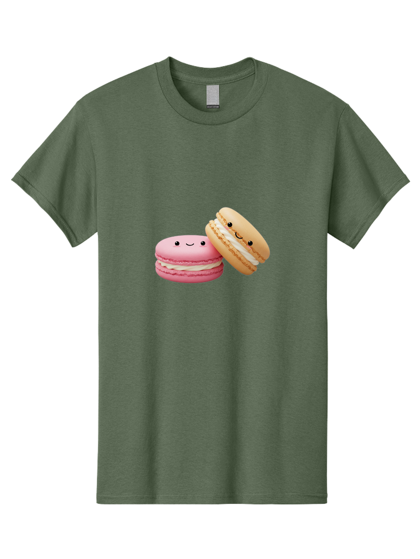 Smiling-Macarons Men'S Graphic Tee, 100% Cotton, Comfortable Casual Summer Wear, Machine Washable, Pink Macaron, Beige Macaron, Smiling Faces, Cute Desserts, White Filling, Adorable Treats, French Pastries, Sweet Delights Bab424