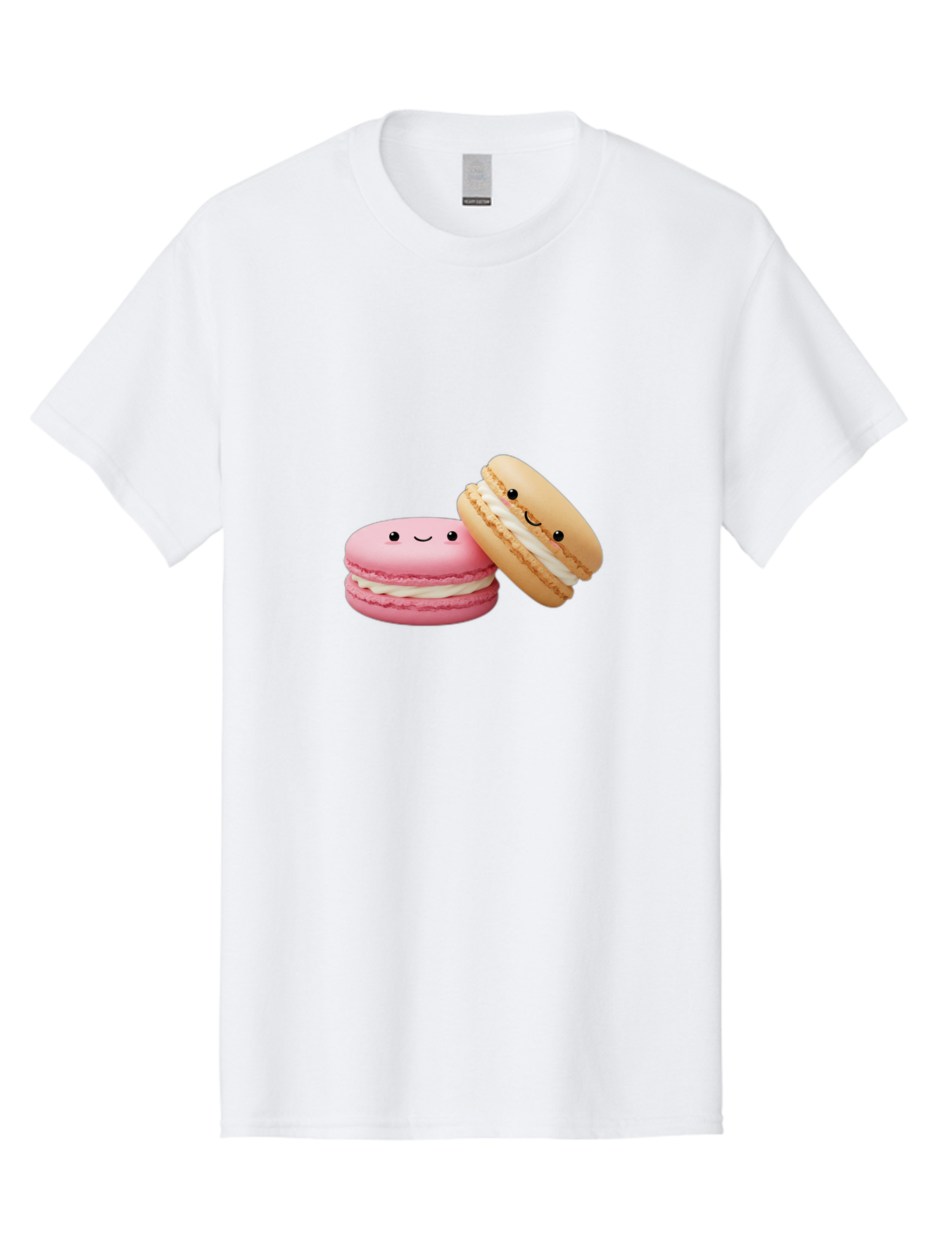 Smiling-Macarons Men'S Graphic Tee, 100% Cotton, Comfortable Casual Summer Wear, Machine Washable, Pink Macaron, Beige Macaron, Smiling Faces, Cute Desserts, White Filling, Adorable Treats, French Pastries, Sweet Delights Bab424