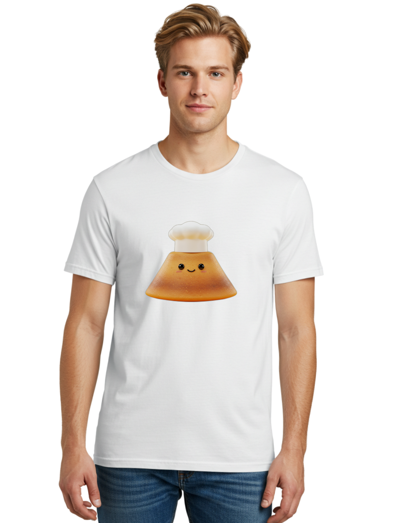 Smiling-Pancake Men'S Graphic Tee, 100% Cotton, Comfortable Casual Summer Wear, Machine Washable, Smiling Pancake, Chef Hat, Cartoon Style, Cute Breakfast Food, Fluffy Pancake, Adorable Character, Funny Face, Kawaii Culture, Breakfast Theme, Bab425