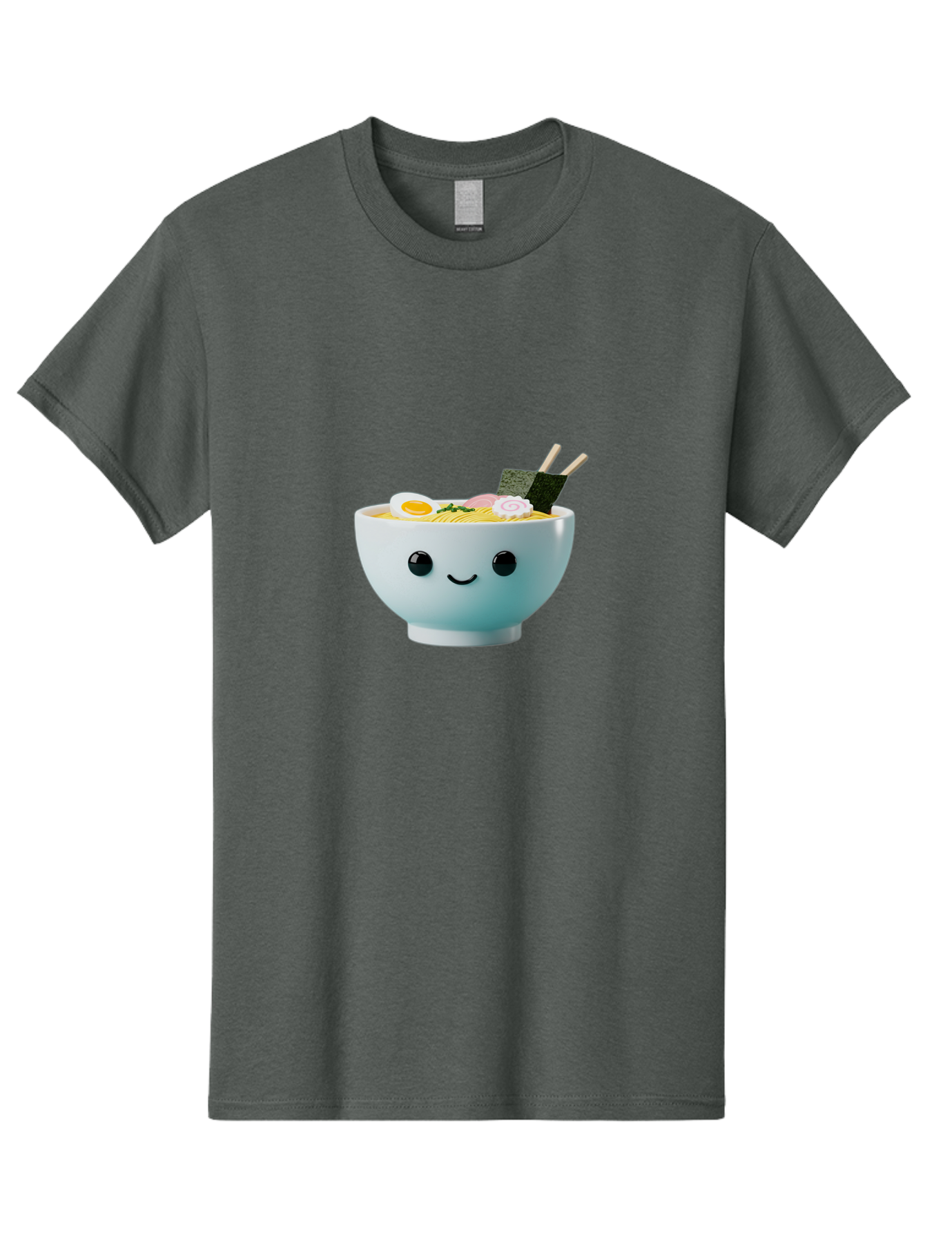 Smiling-Ramen-Bowl Men'S Graphic Tee, 100% Cotton, Comfortable Casual Summer Wear, Machine Washable, Steaming Bowl Of Ramen, Japanese Cuisine, Kawaii Food, Cartoon Character, Noodle Soup, Boiled Egg, Seaweed, Chopsticks, Smiling Face, Bab426