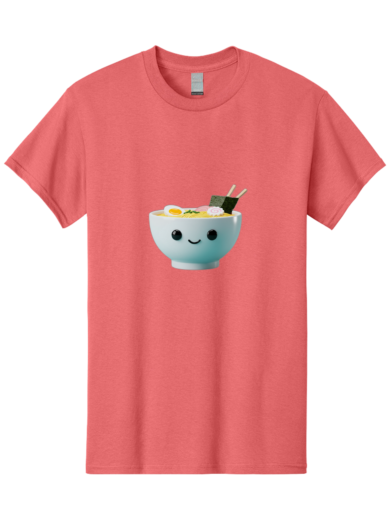 Smiling-Ramen-Bowl Men'S Graphic Tee, 100% Cotton, Comfortable Casual Summer Wear, Machine Washable, Steaming Bowl Of Ramen, Japanese Cuisine, Kawaii Food, Cartoon Character, Noodle Soup, Boiled Egg, Seaweed, Chopsticks, Smiling Face, Bab426