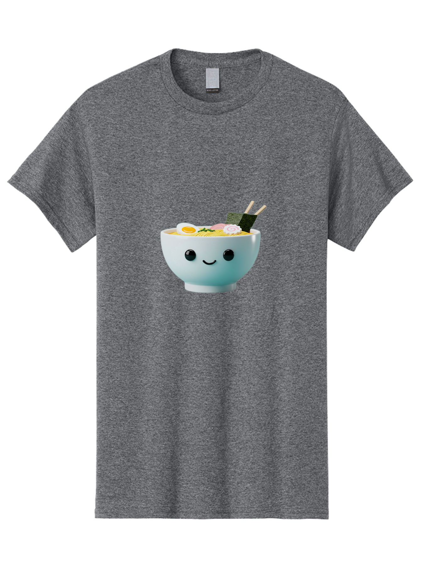 Smiling-Ramen-Bowl Men'S Graphic Tee, 100% Cotton, Comfortable Casual Summer Wear, Machine Washable, Steaming Bowl Of Ramen, Japanese Cuisine, Kawaii Food, Cartoon Character, Noodle Soup, Boiled Egg, Seaweed, Chopsticks, Smiling Face, Bab426