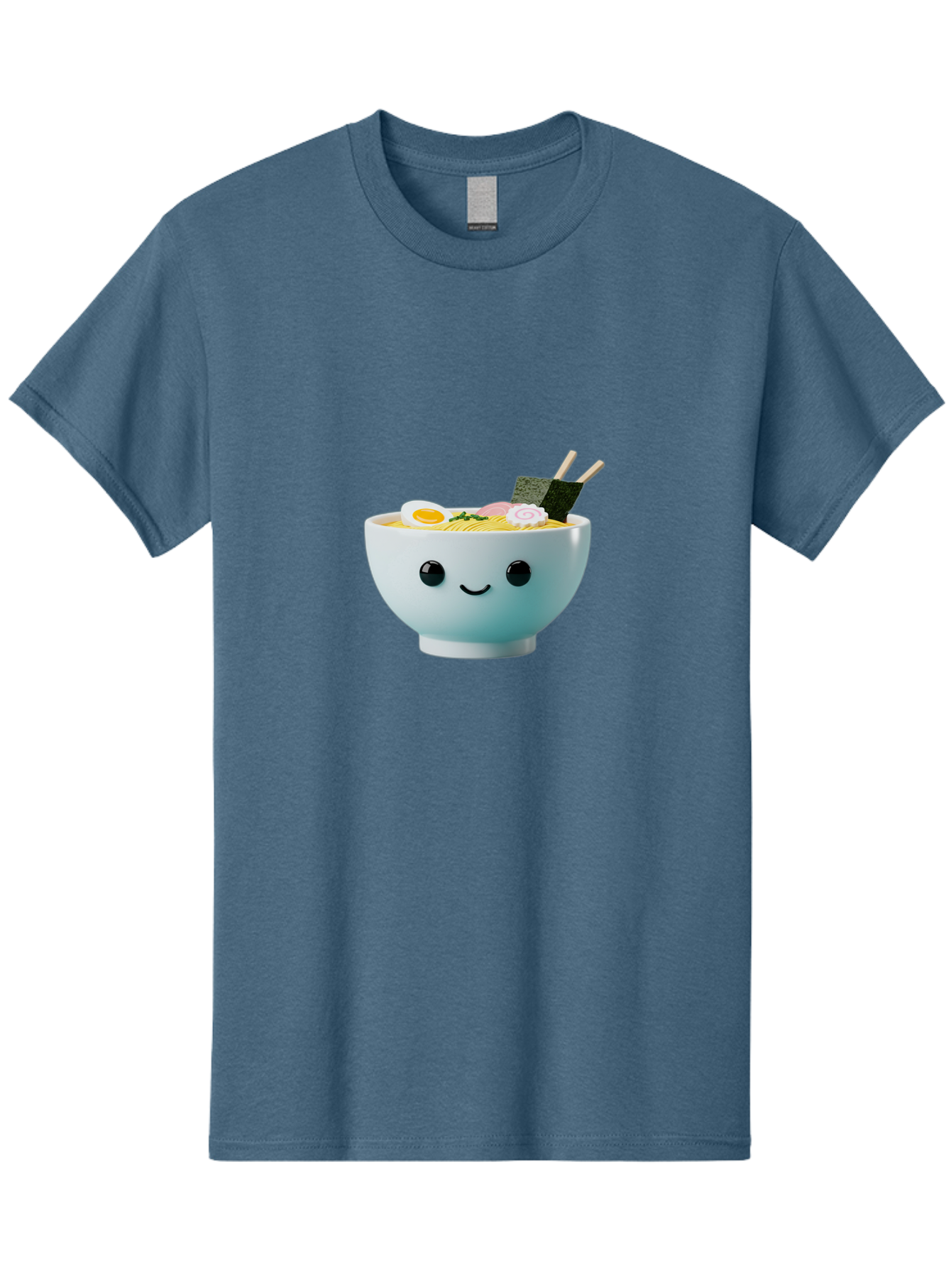 Smiling-Ramen-Bowl Men'S Graphic Tee, 100% Cotton, Comfortable Casual Summer Wear, Machine Washable, Steaming Bowl Of Ramen, Japanese Cuisine, Kawaii Food, Cartoon Character, Noodle Soup, Boiled Egg, Seaweed, Chopsticks, Smiling Face, Bab426