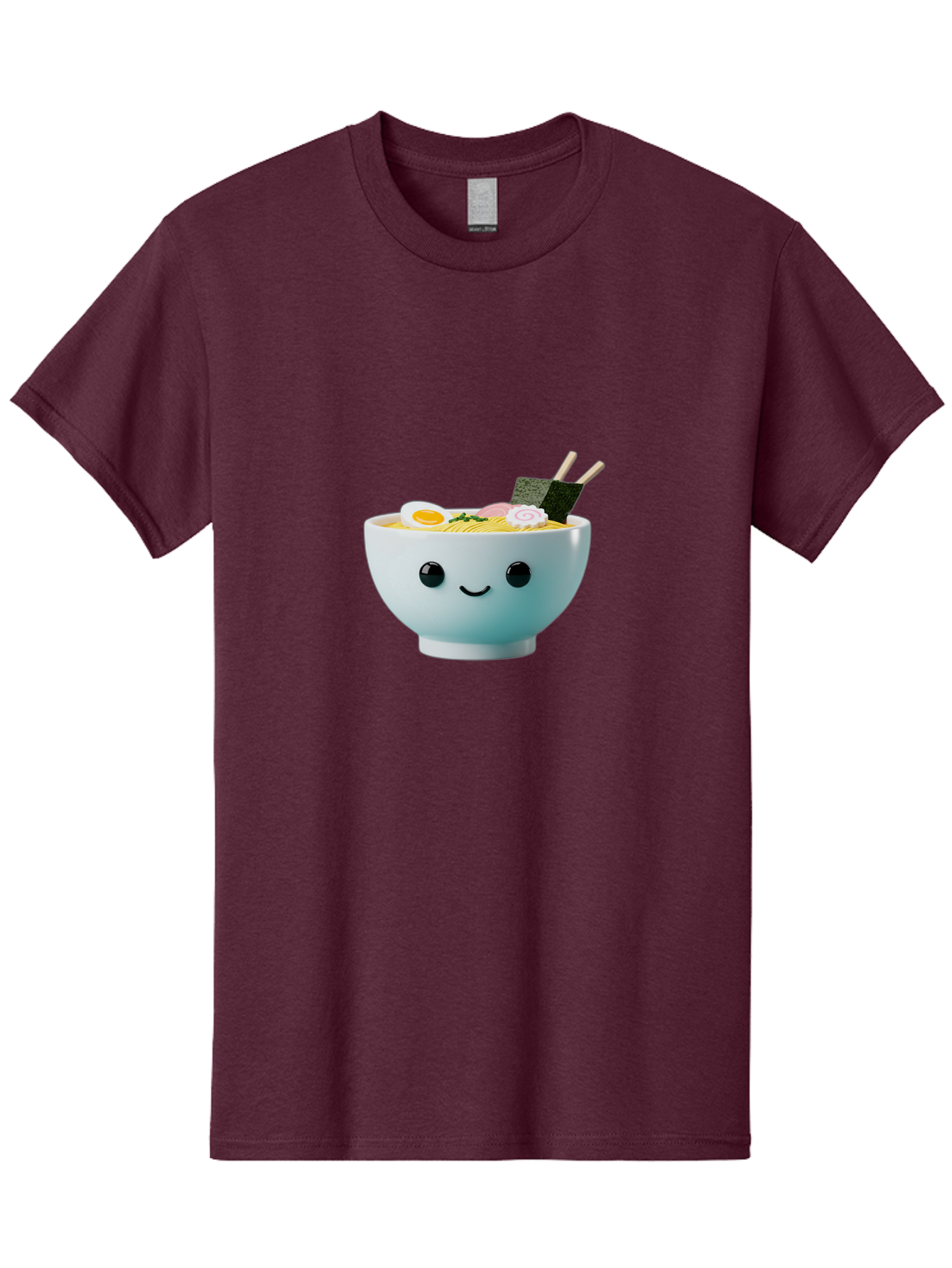 Smiling-Ramen-Bowl Men'S Graphic Tee, 100% Cotton, Comfortable Casual Summer Wear, Machine Washable, Steaming Bowl Of Ramen, Japanese Cuisine, Kawaii Food, Cartoon Character, Noodle Soup, Boiled Egg, Seaweed, Chopsticks, Smiling Face, Bab426